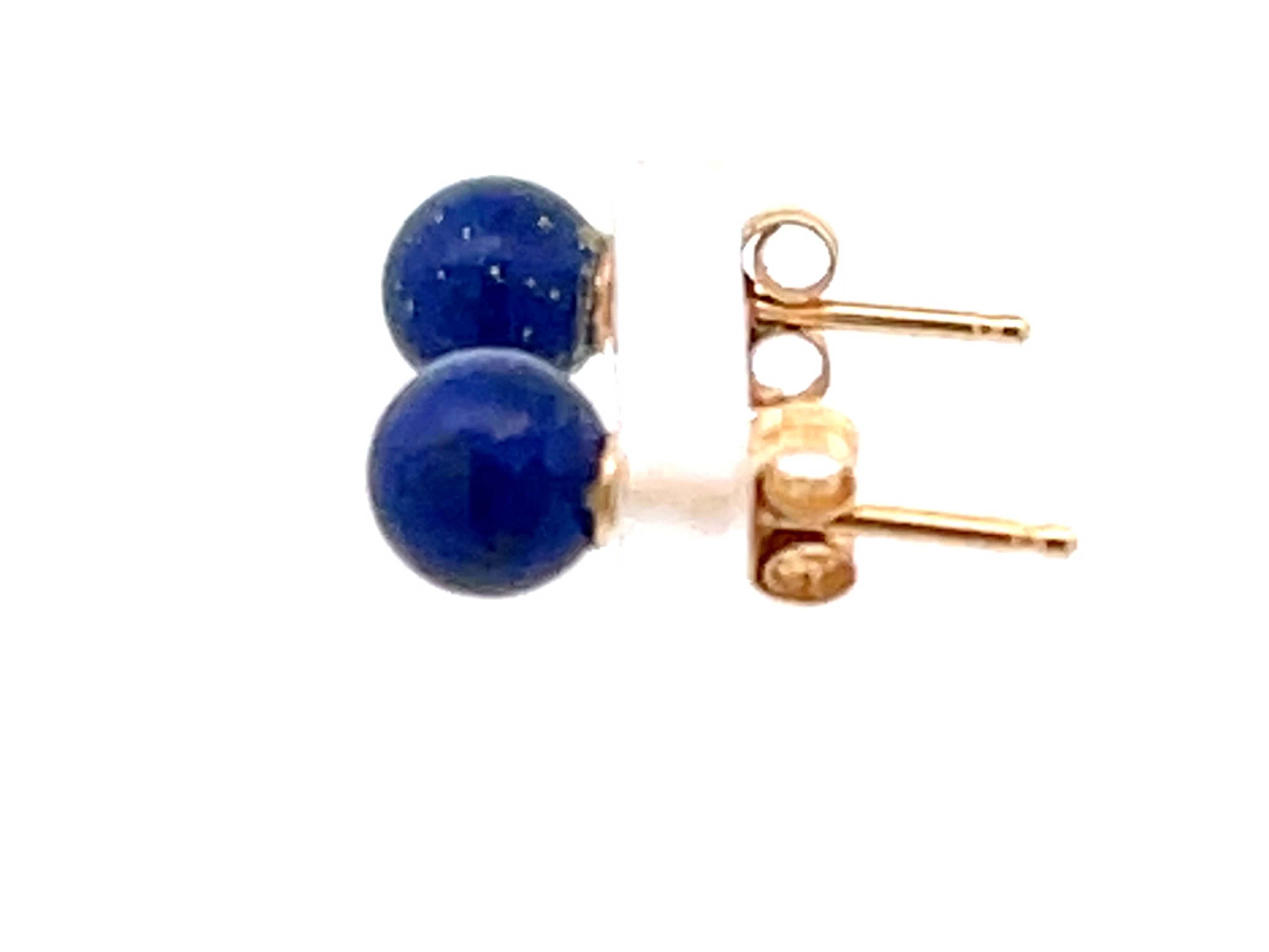 Round Cut Lapis Lazuli Stud Earrings in 14k Yellow Gold