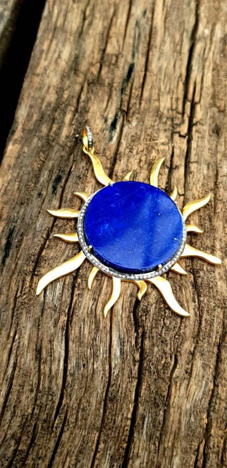  lapis lazuli sun Diamond  Necklace, 925 Silver  PendantNecklace,  925 Silver  Pendant  hand made , hand crafted  

same day shipping 
Shipping Time & Delivery Time:    Orders will be shipped between 1- 2 Days.
 ( WE ARE NOT RESPONSIBLE FOR CUSTOM