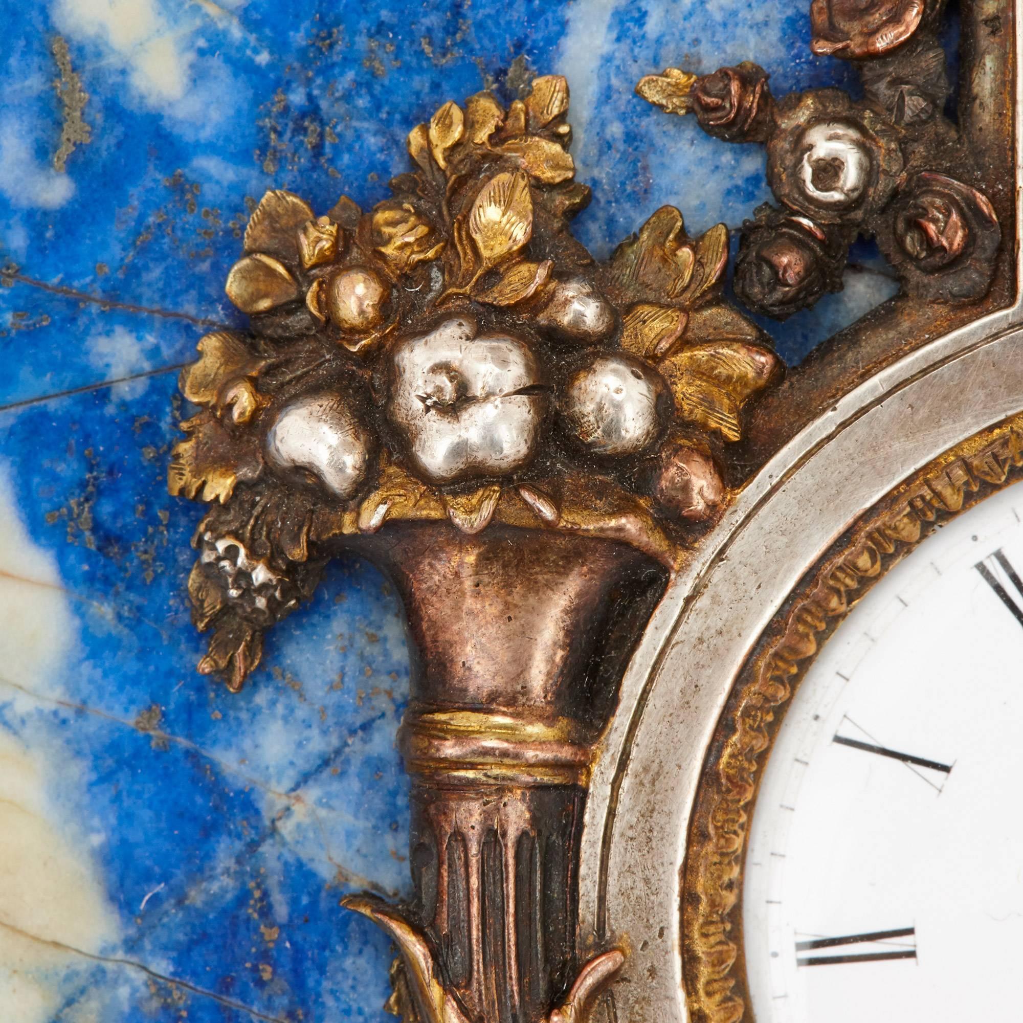 Belle Époque Lapis Lazuli Table Clock and Barometer For Sale