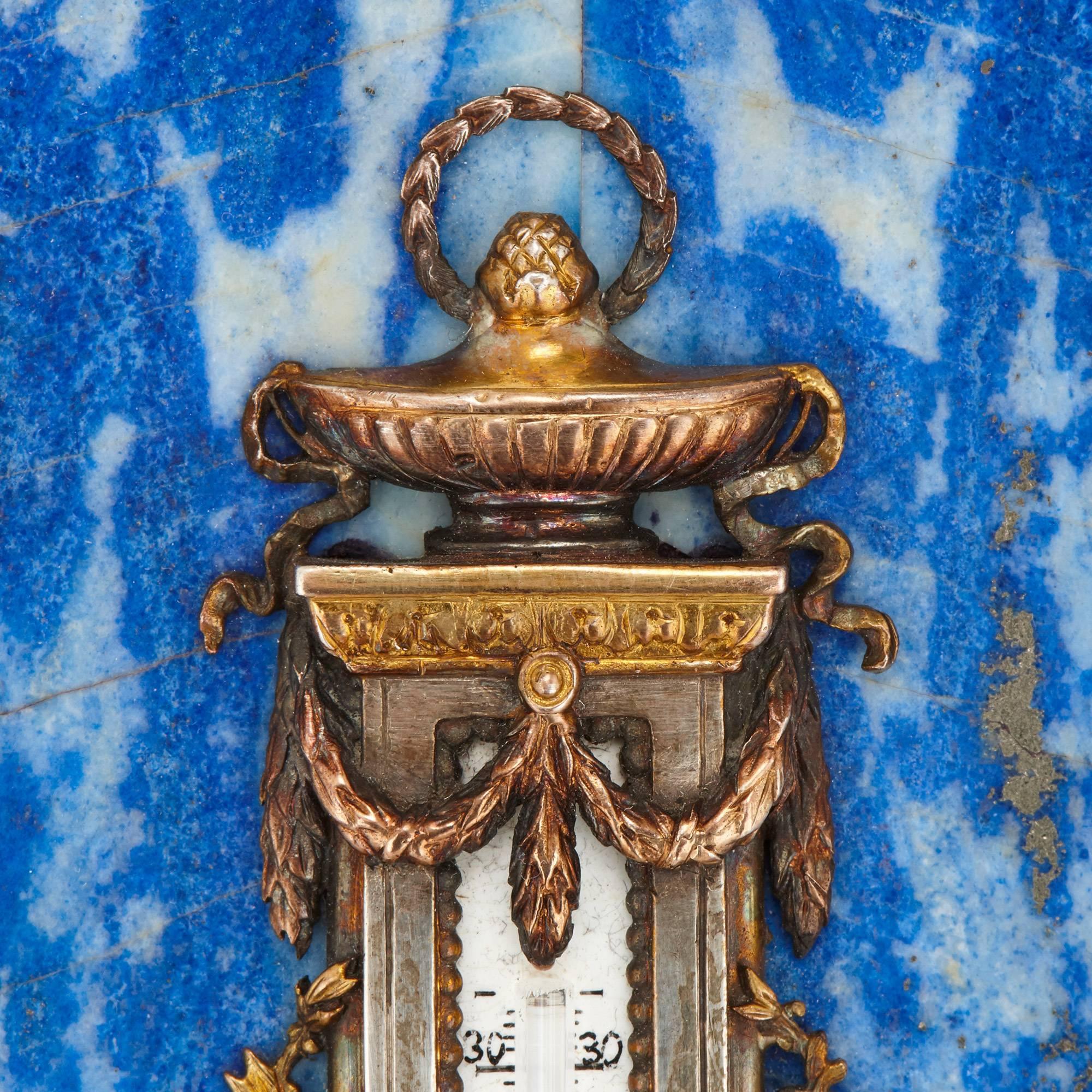 Russian Lapis Lazuli Table Clock and Barometer For Sale