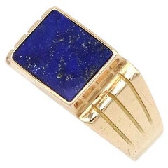 Lapis lazuli tank ring, signet ring, pinky ring, in 18k gold