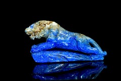 Lapis Lazuli Tiger Sculpture Hand Carved Large Statue 9" Paperweight