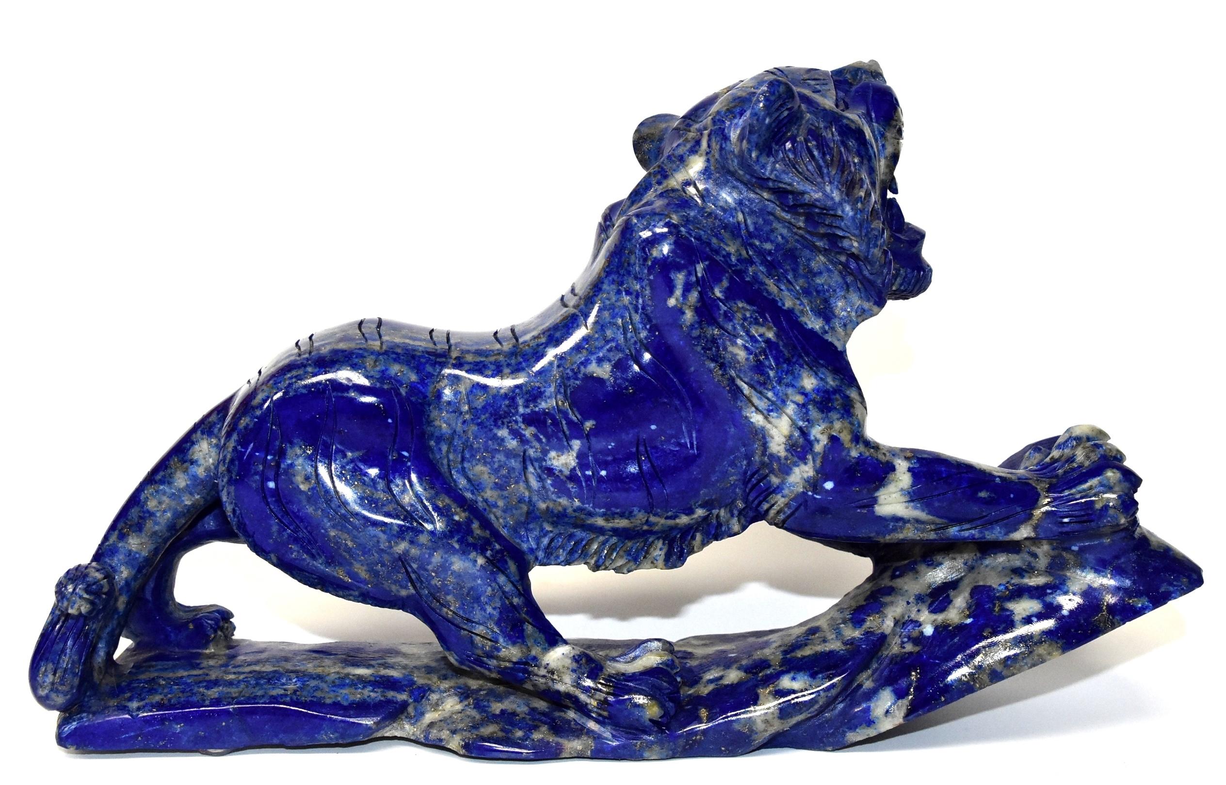 Lapis Lazuli Tiger Sculpture, Natural 3 lb Statue In Excellent Condition In Somis, CA