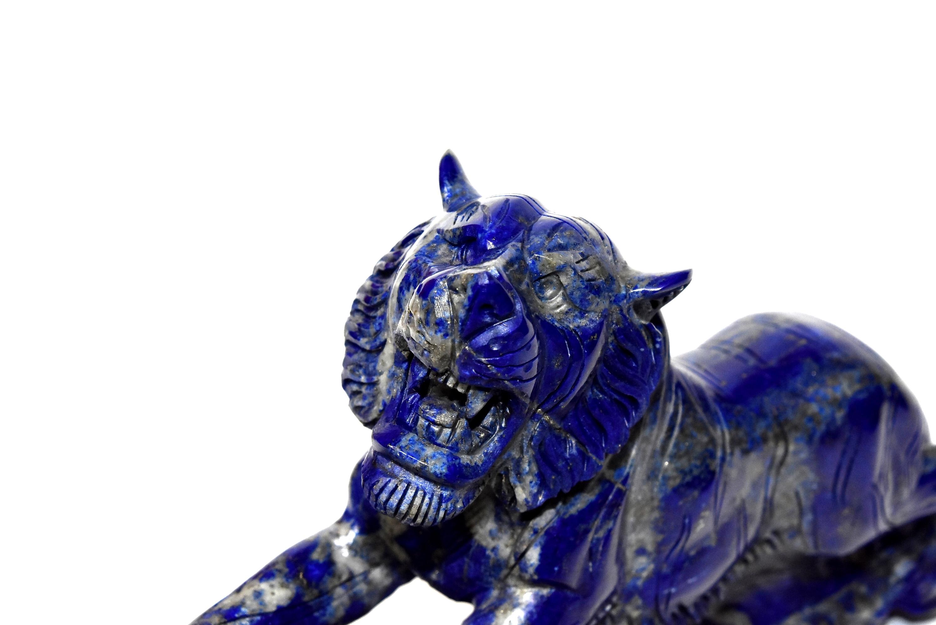 Contemporary Lapis Lazuli Tiger Sculpture, Natural 3 lb Statue