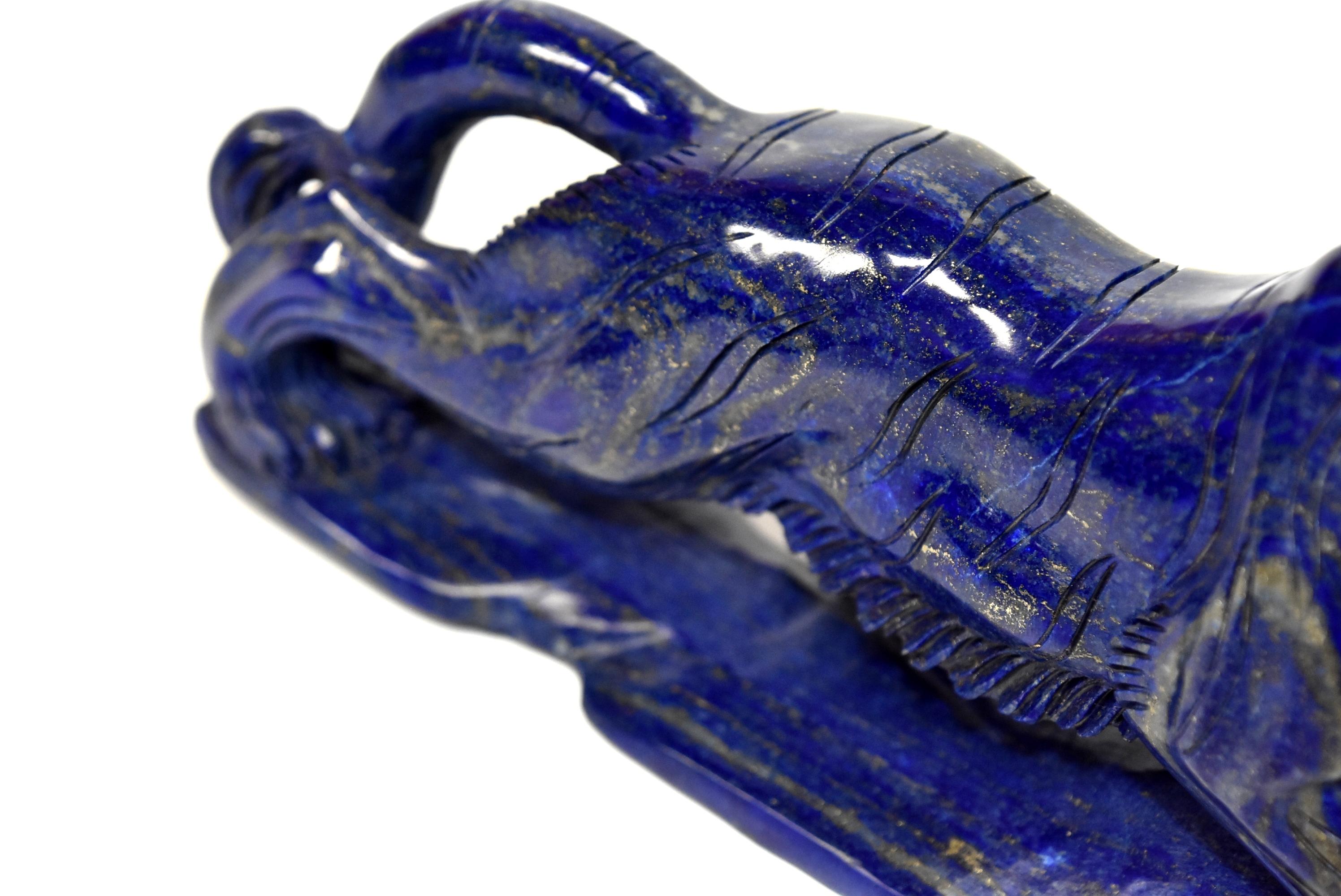 Lapis Lazuli Tiger Sculpture Statue, 2 lb Natural with White Tooth 10