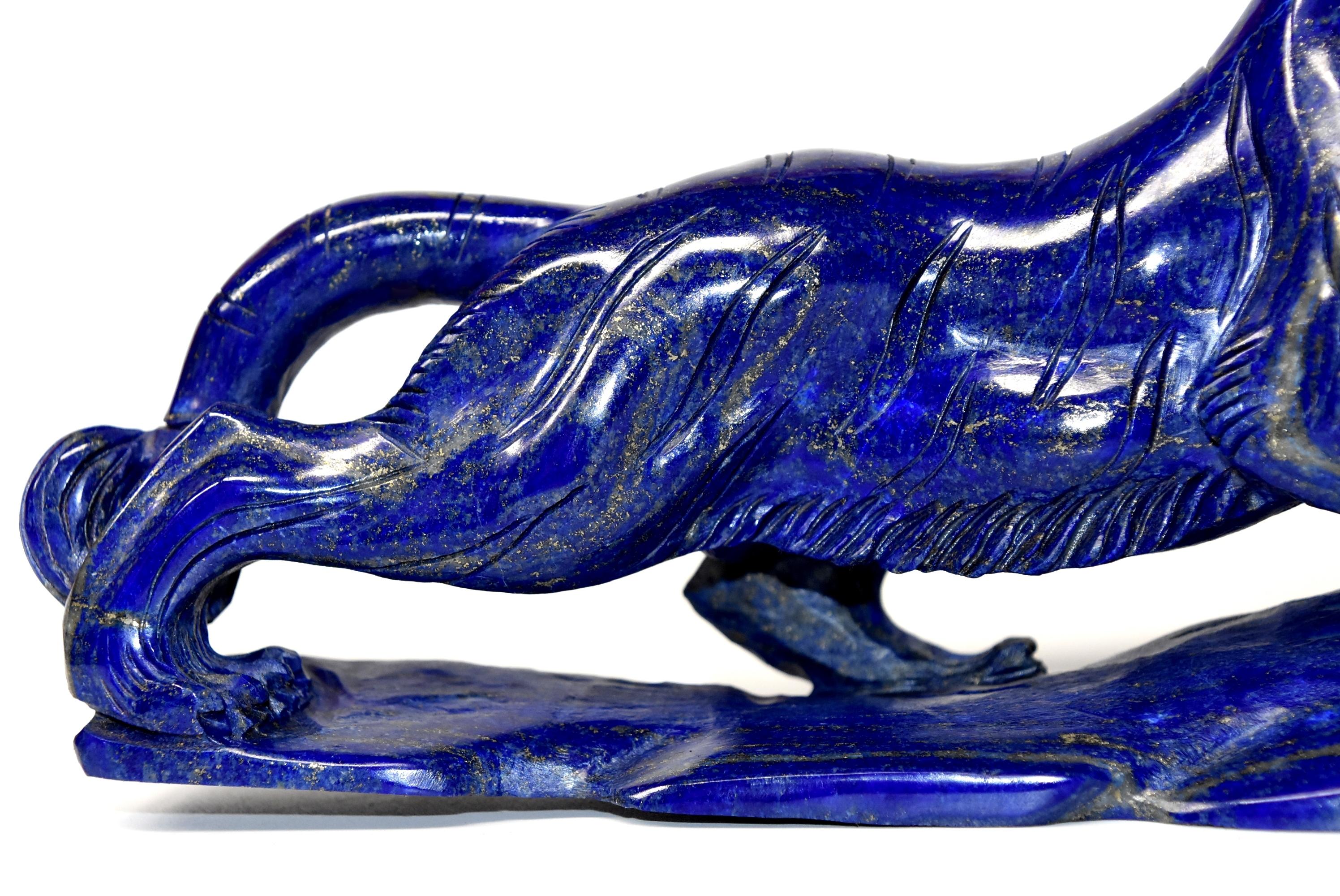 Lapis Lazuli Tiger Sculpture Statue, 2 lb Natural with White Tooth 2