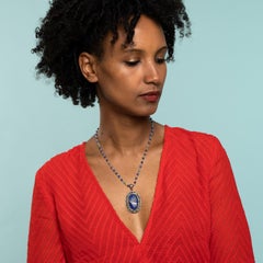 Emma Chapman Lapis Lazuli Tsavorite Diamond  18K Yellow Gold Silver Pendant