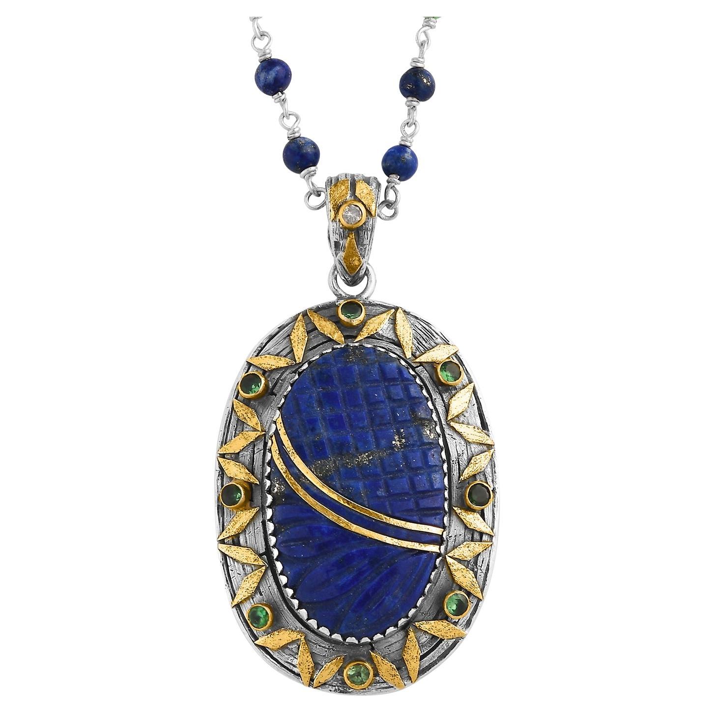 Lapis Lazuli Tsavorite Diamond Pendant