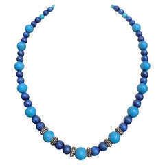 Exolette Lapis Lazuli Turquoise and Silver Beaded Necklace