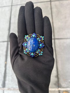 Lapis Lazuli & Turquoise Flower Pendant Brooch