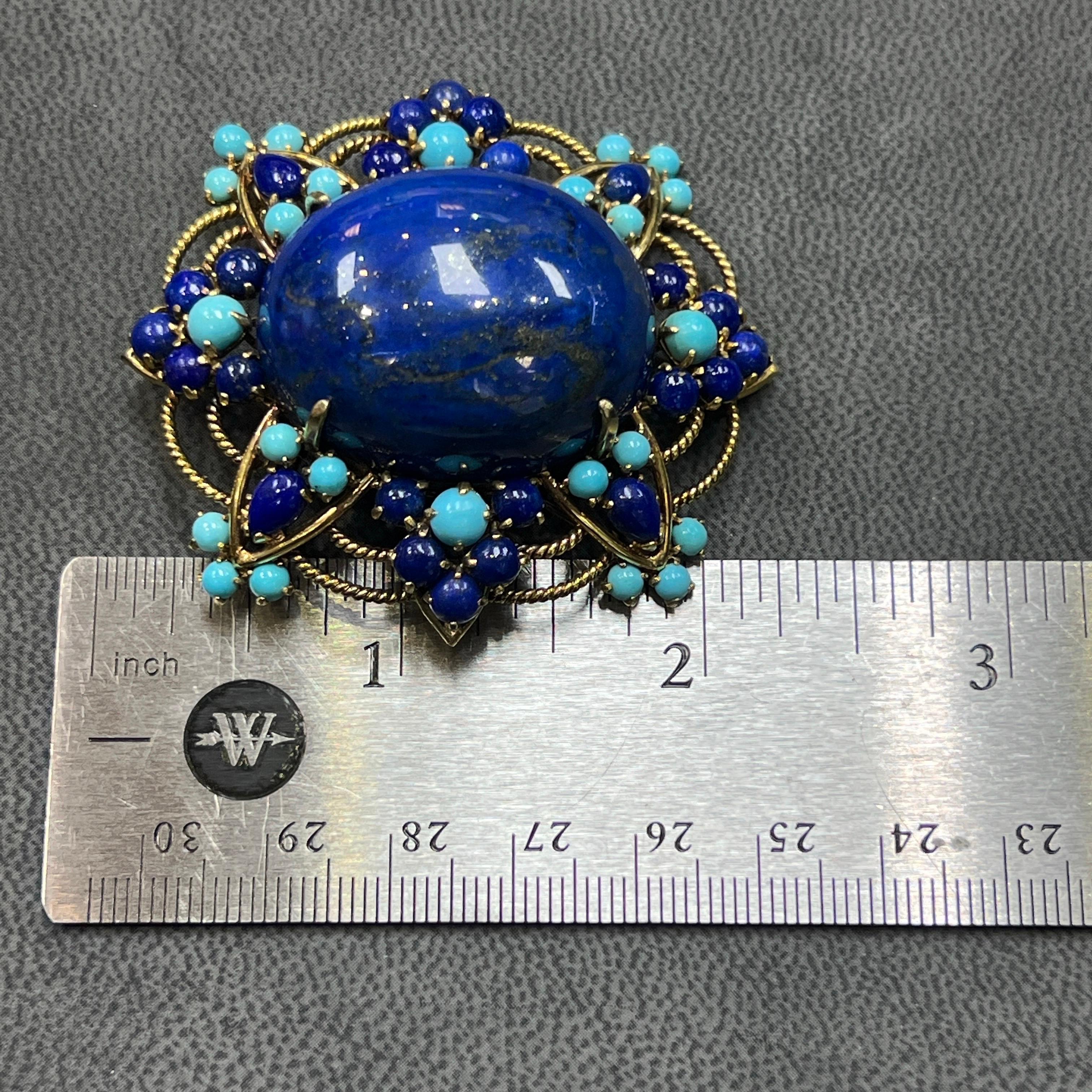 Broche Flor de lapislázuli y turquesa en venta 1