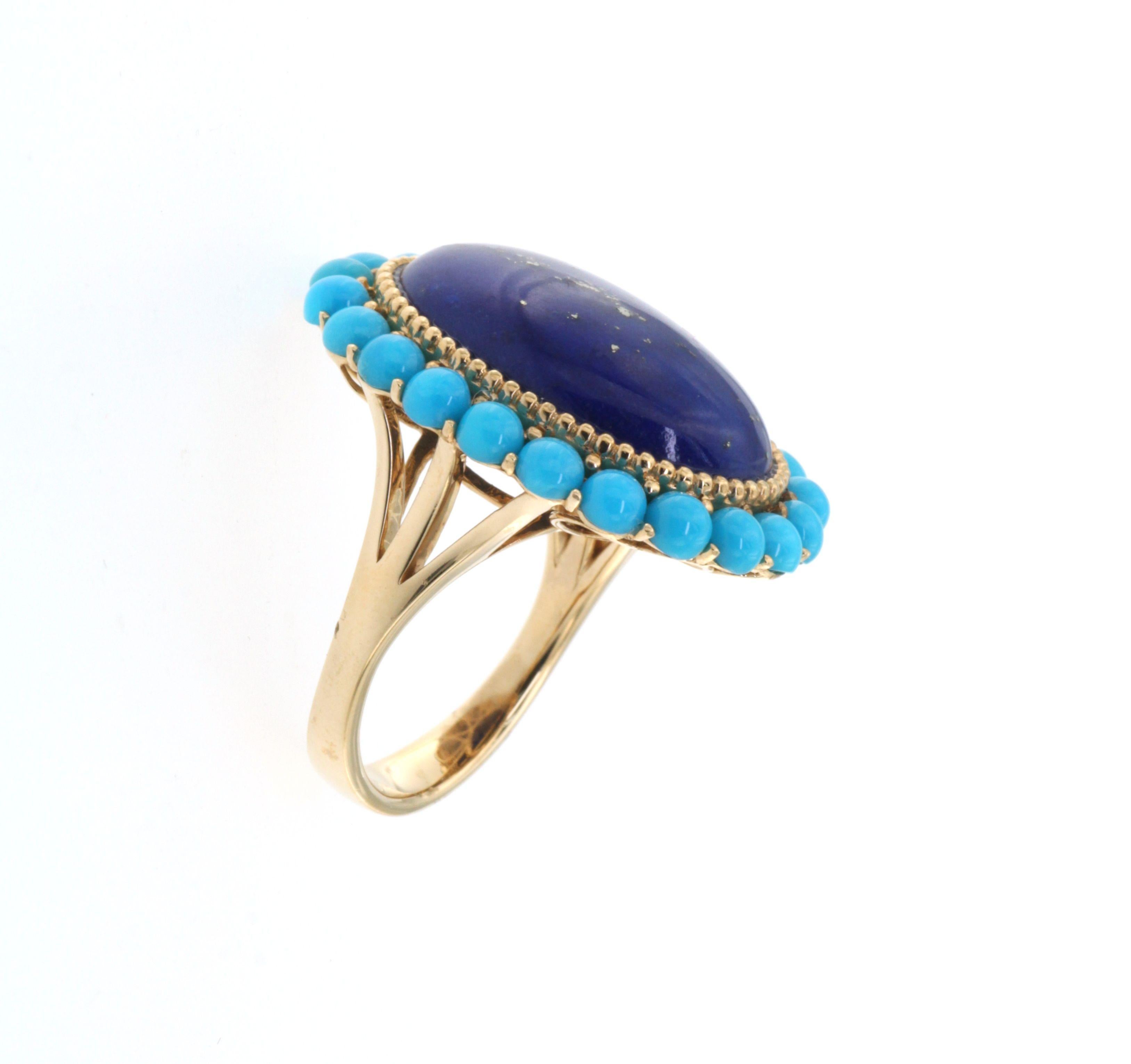 Retro Lapis Lazuli Turquoise Ring in 14 Karat Yellow Gold