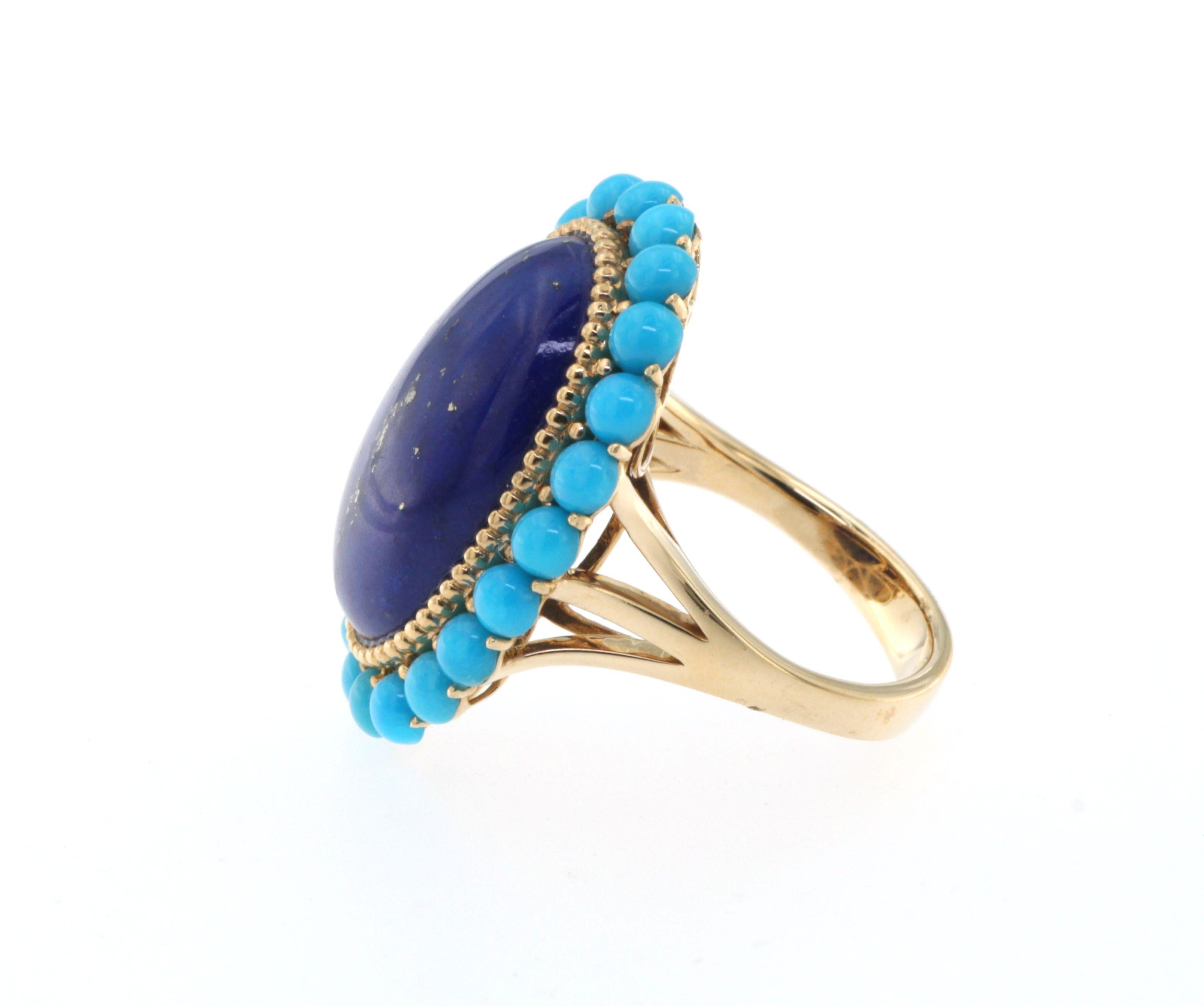 Oval Cut Lapis Lazuli Turquoise Ring in 14 Karat Yellow Gold