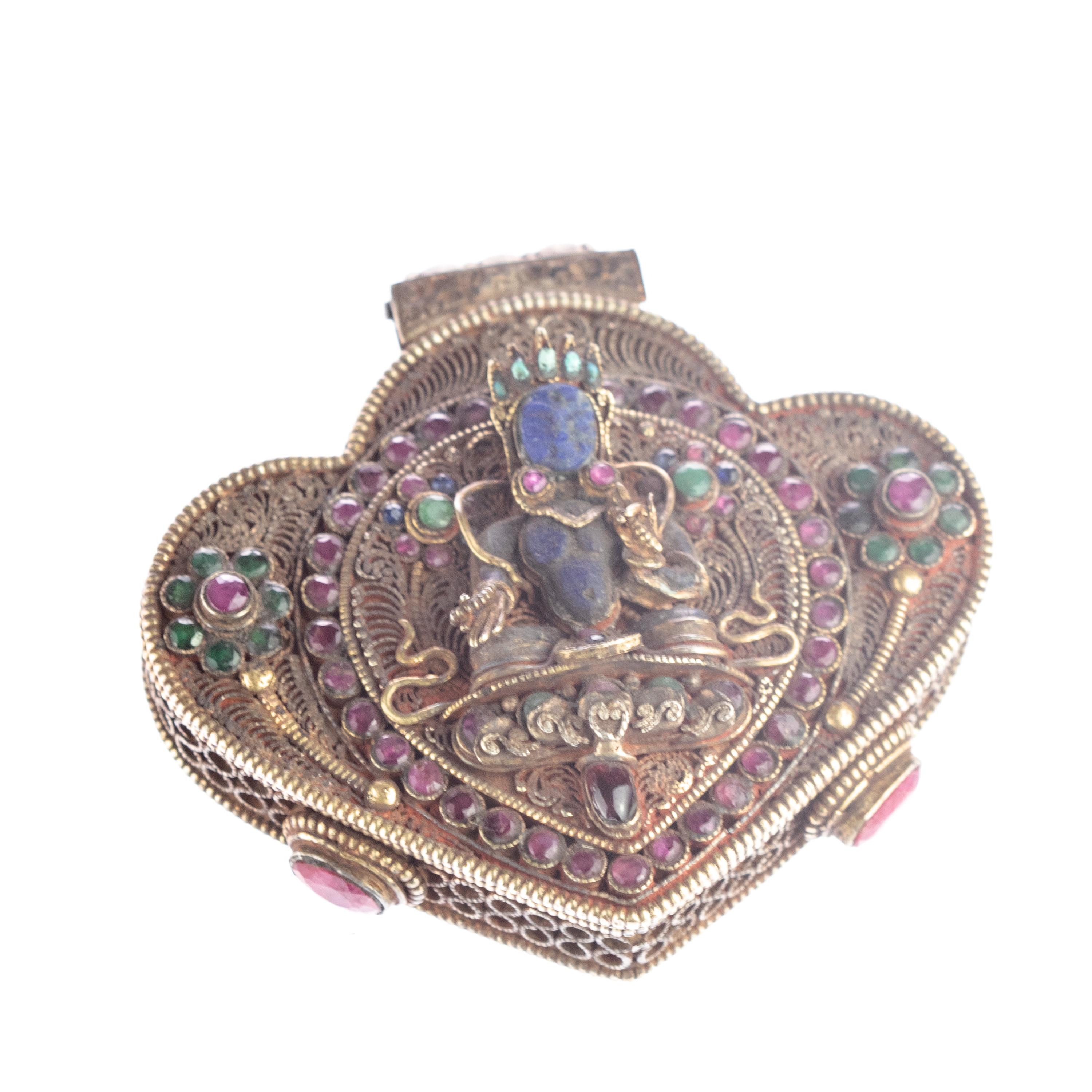 Lapis Lazuli Turquoise Ruby Emerald Tibetan Buddhist Prayer Pendant Jewelry Box For Sale 1