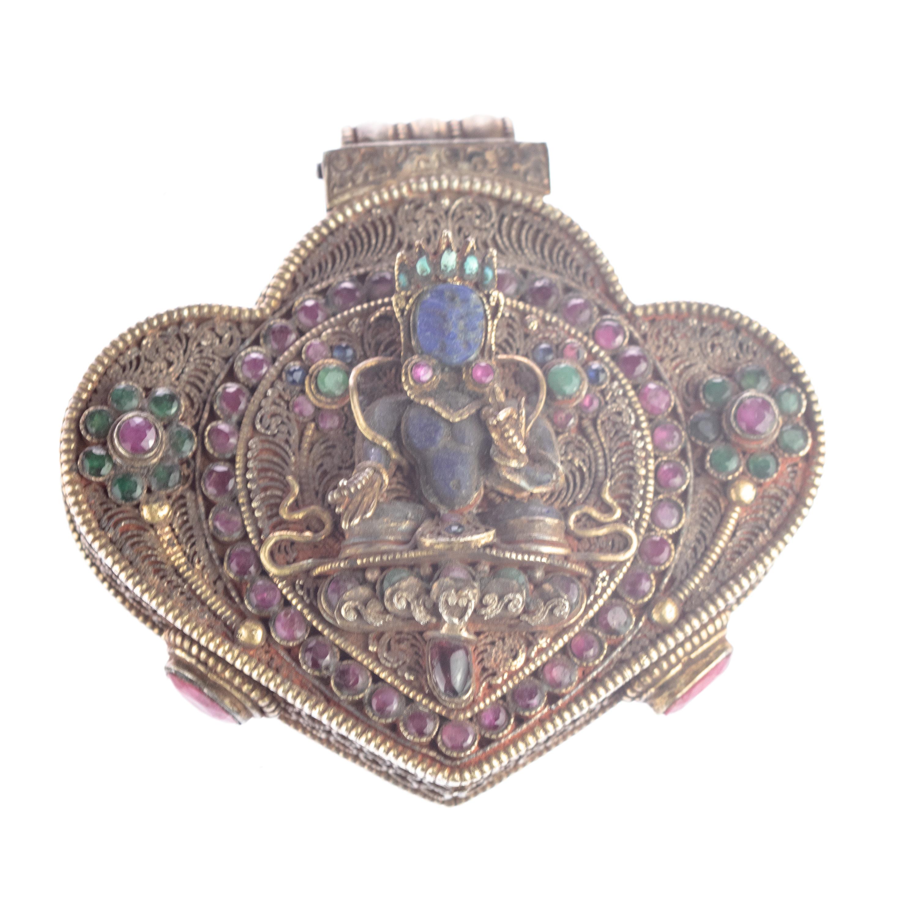 Lapis Lazuli Turquoise Ruby Emerald Tibetan Buddhist Prayer Pendant Jewelry Box For Sale 2