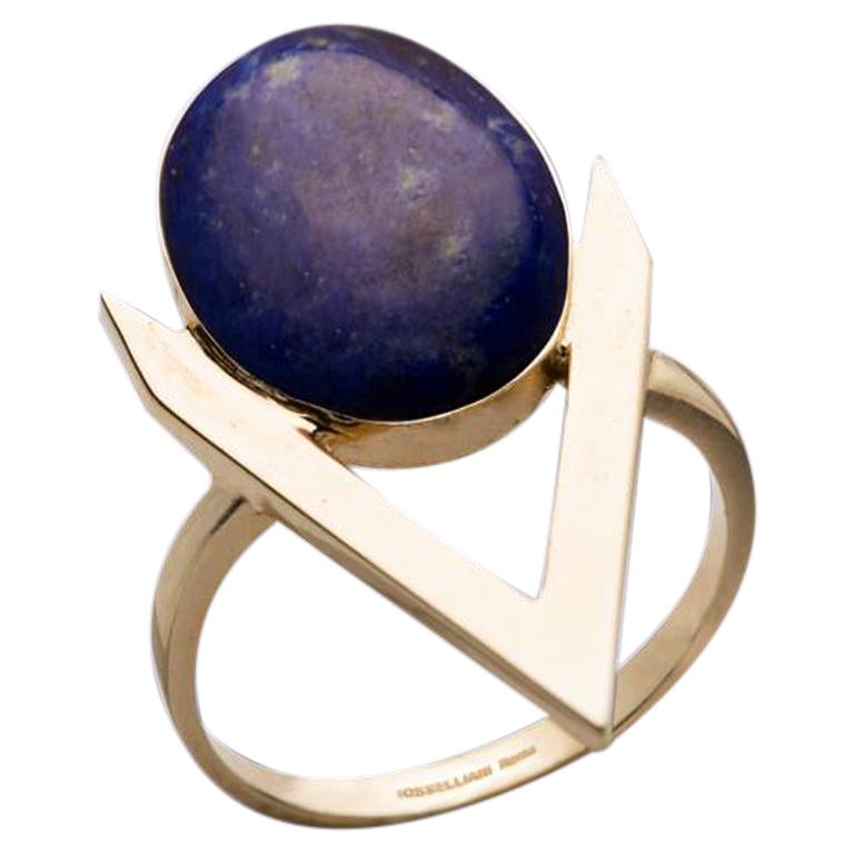 Lapis Lazuli V Shaped Ring in 9 Carat Yellow Gold from Iosselliani For Sale