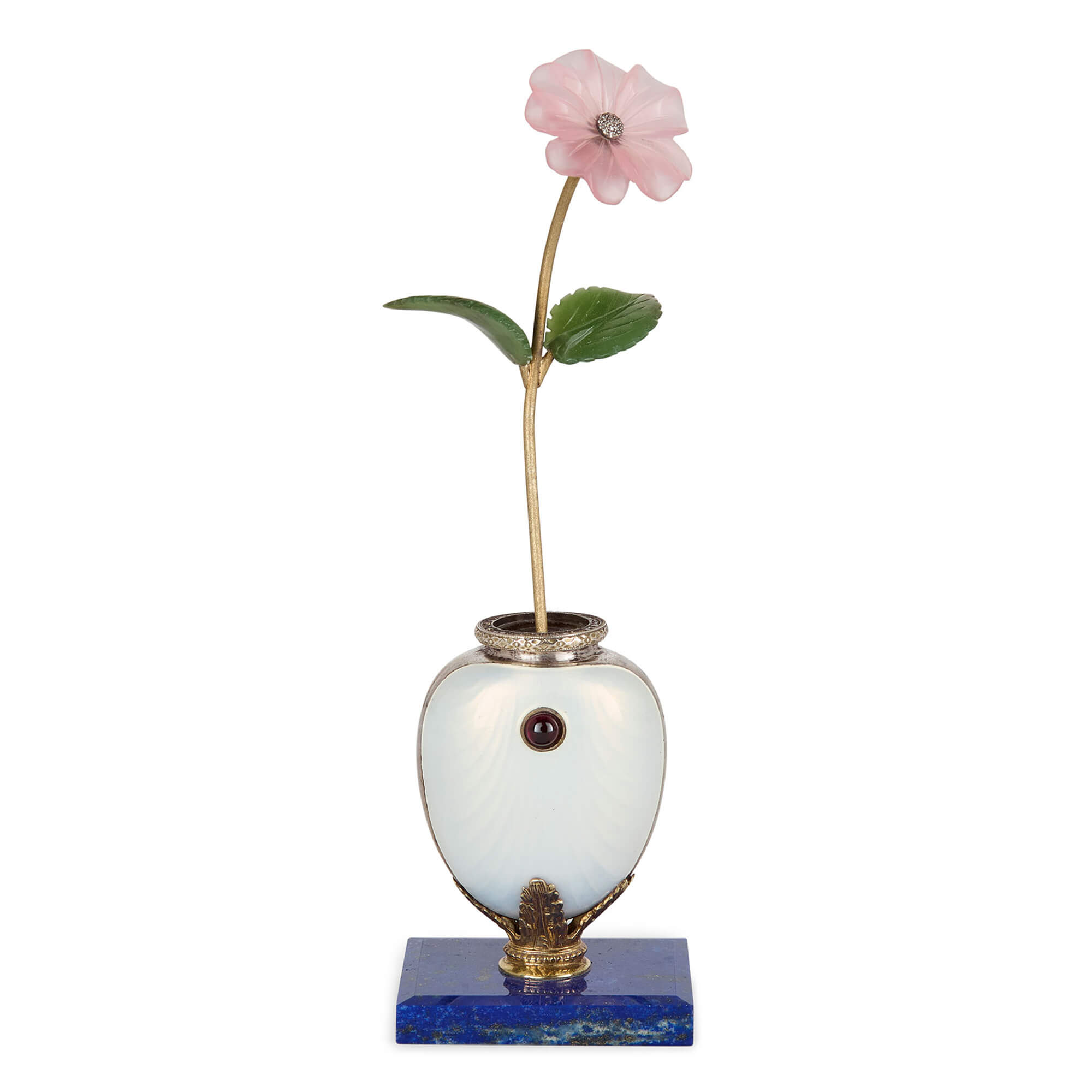 Lapis Lazuli, Vermeil, Enamel and Diamond Flower Model in the style of Fabergé For Sale