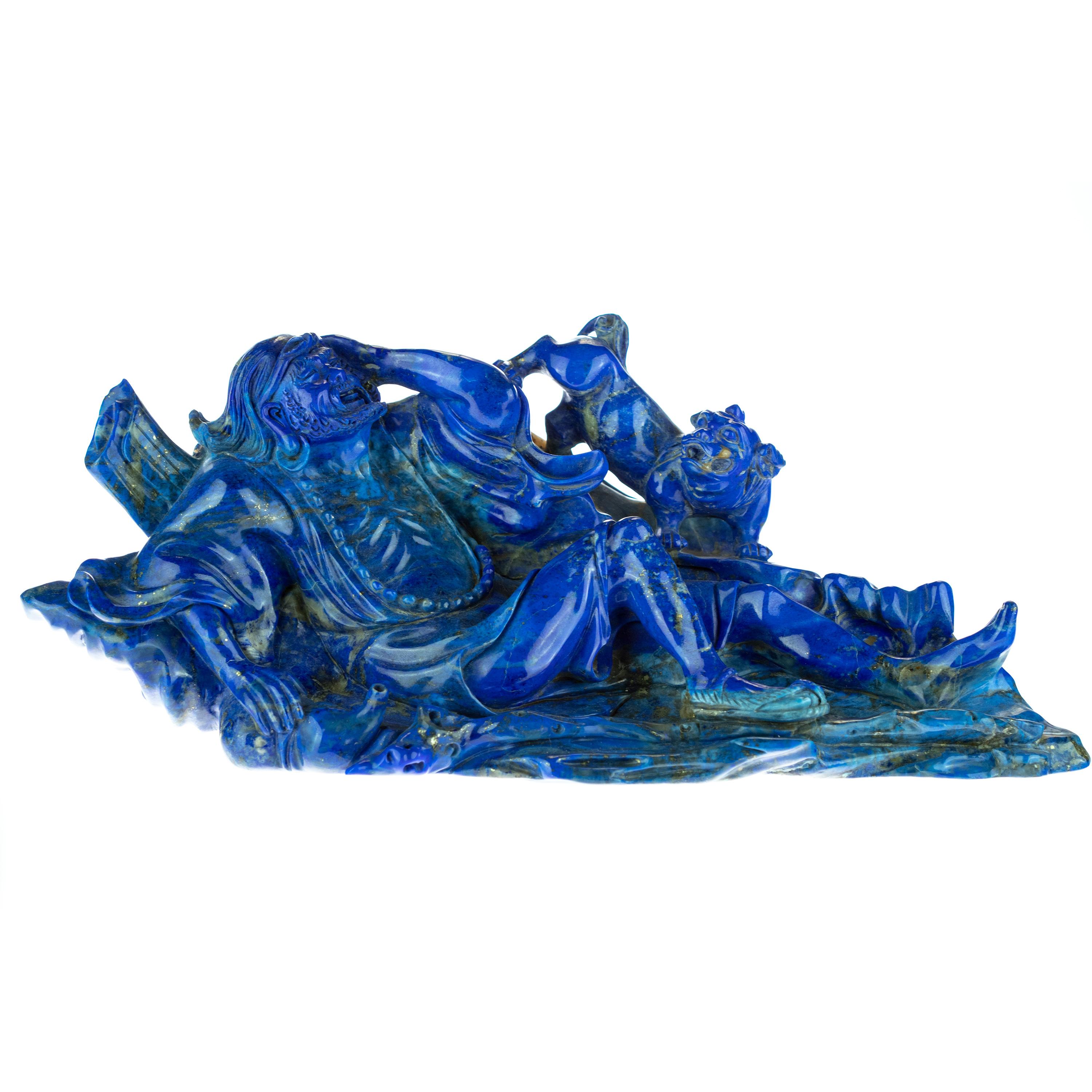 Chinese Export Lapis Lazuli Wayfarer Figurine Smile Monk Carved Artisanal Statue Sculpture For Sale