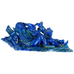 Retro Lapis Lazuli Wayfarer Figurine Smile Monk Carved Artisanal Statue Sculpture