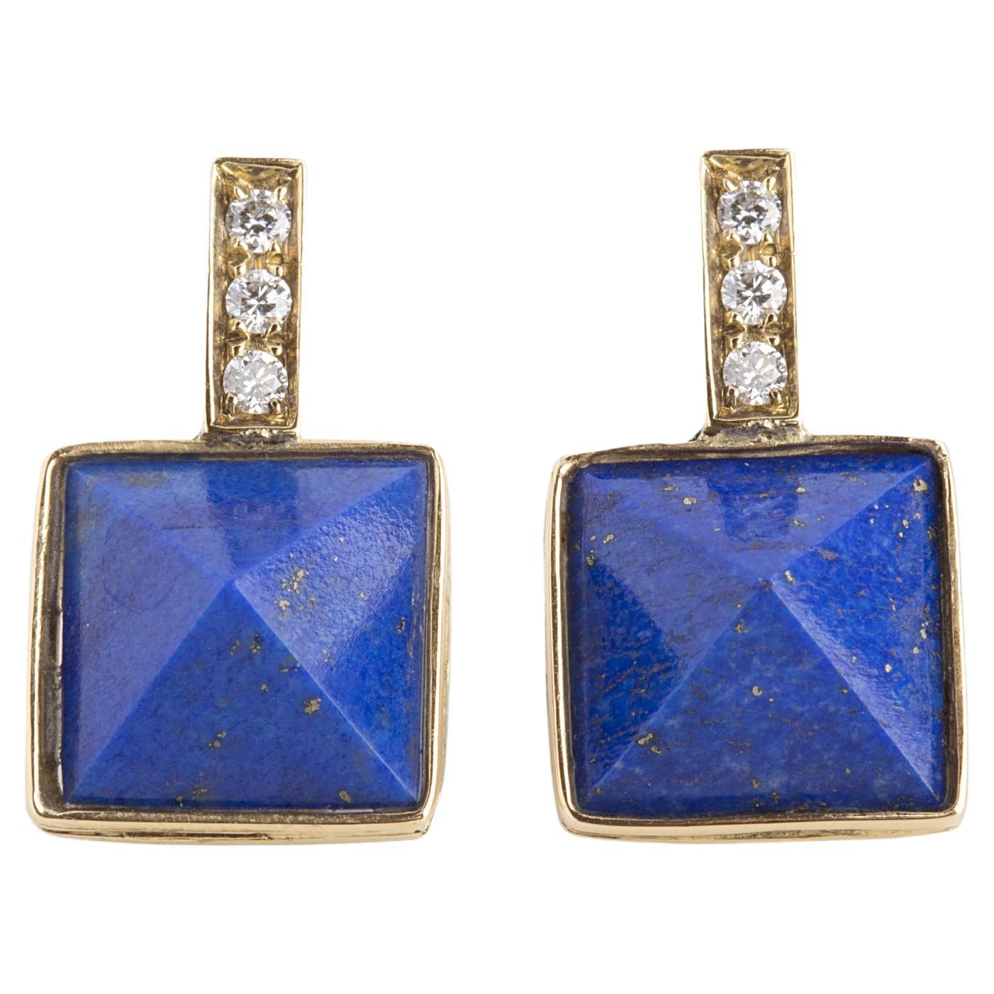 Rossella Ugolini Lapis Lazuli White Diamonds 18K Yellow Gold Stud Earrings For Sale