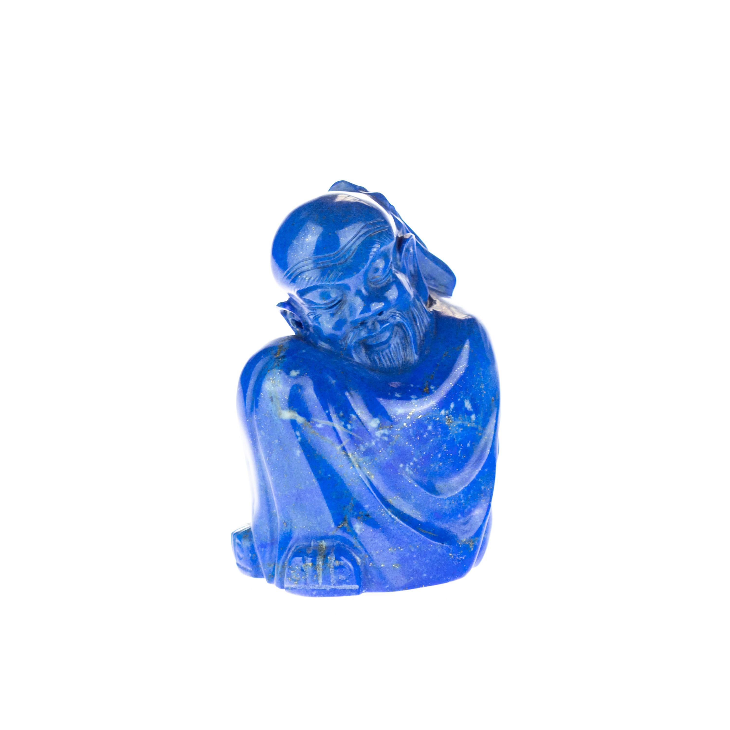 Chinese Export Lapis Lazuli Wise Men Figurine Carved Human Culture Artisanal Statue Sculpture For Sale