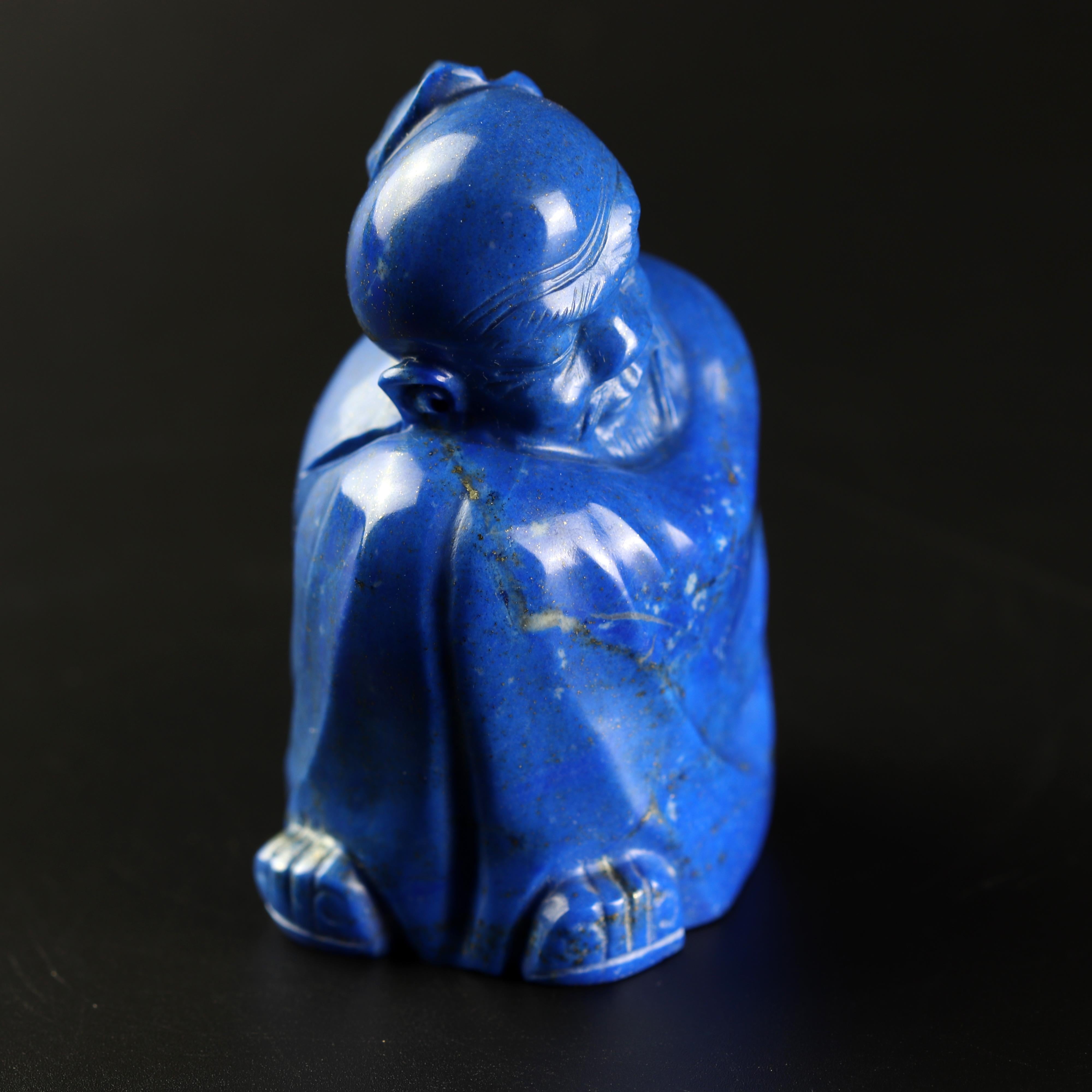 Hong Kong Lapis Lazuli Wise Men Figurine Carved Human Culture Artisanal Statue Sculpture For Sale