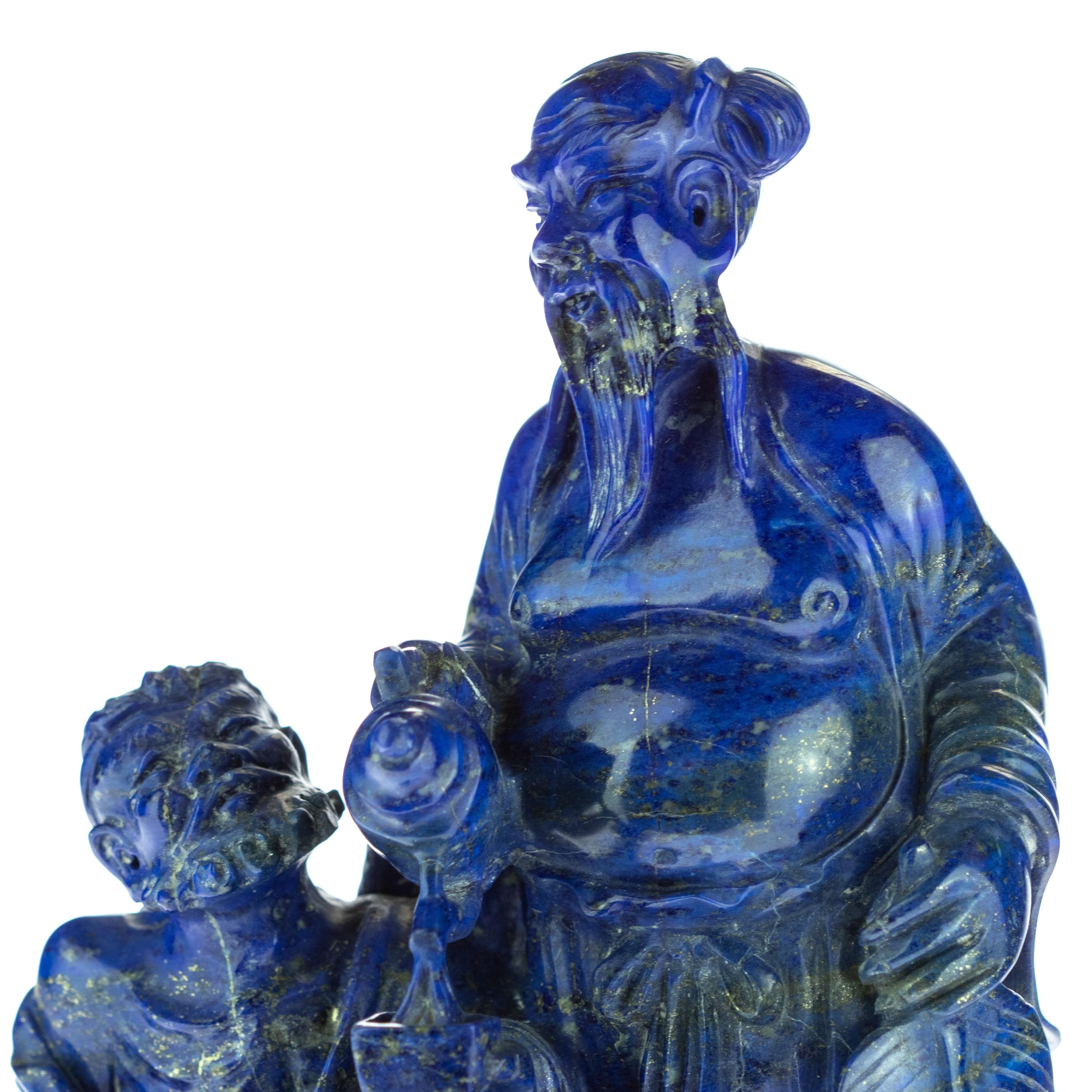 Lapis Lazuli Wise Men Figurine Carved Man Artisanal Statue Handmade Sculpture For Sale 3