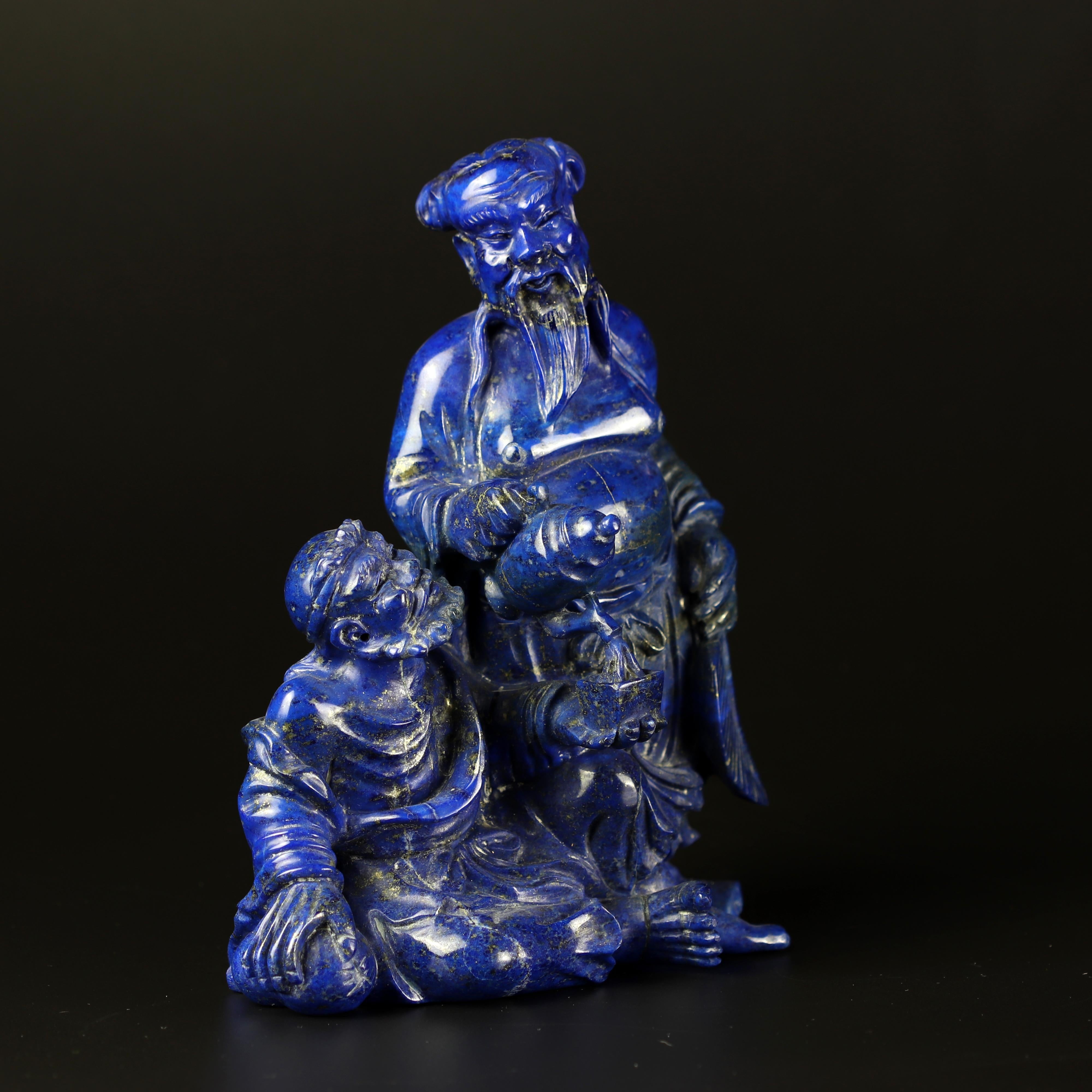 Hong Kong Lapis Lazuli Wise Men Figurine Carved Man Artisanal Statue Handmade Sculpture For Sale