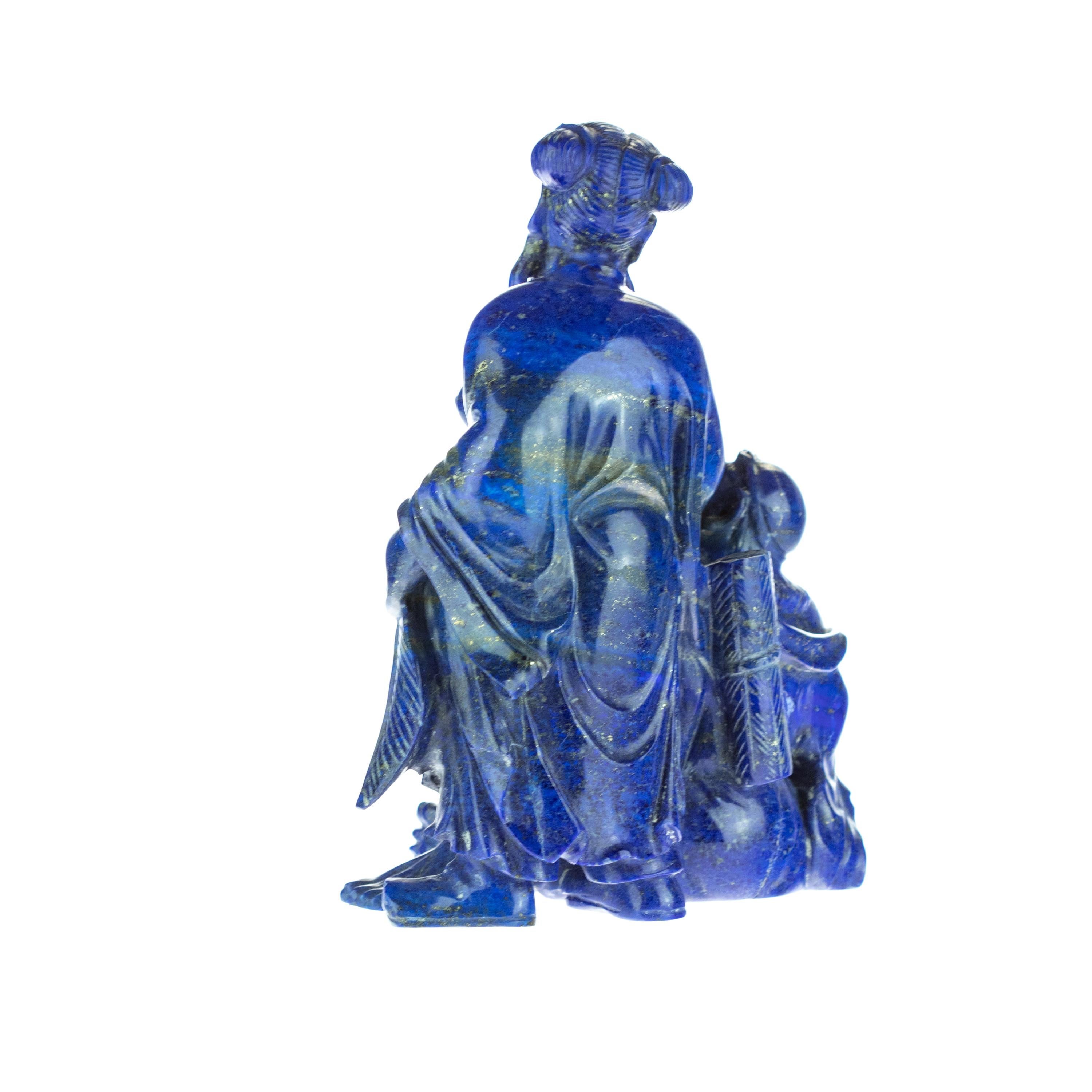 Hand-Carved Lapis Lazuli Wise Men Figurine Carved Man Artisanal Statue Handmade Sculpture For Sale