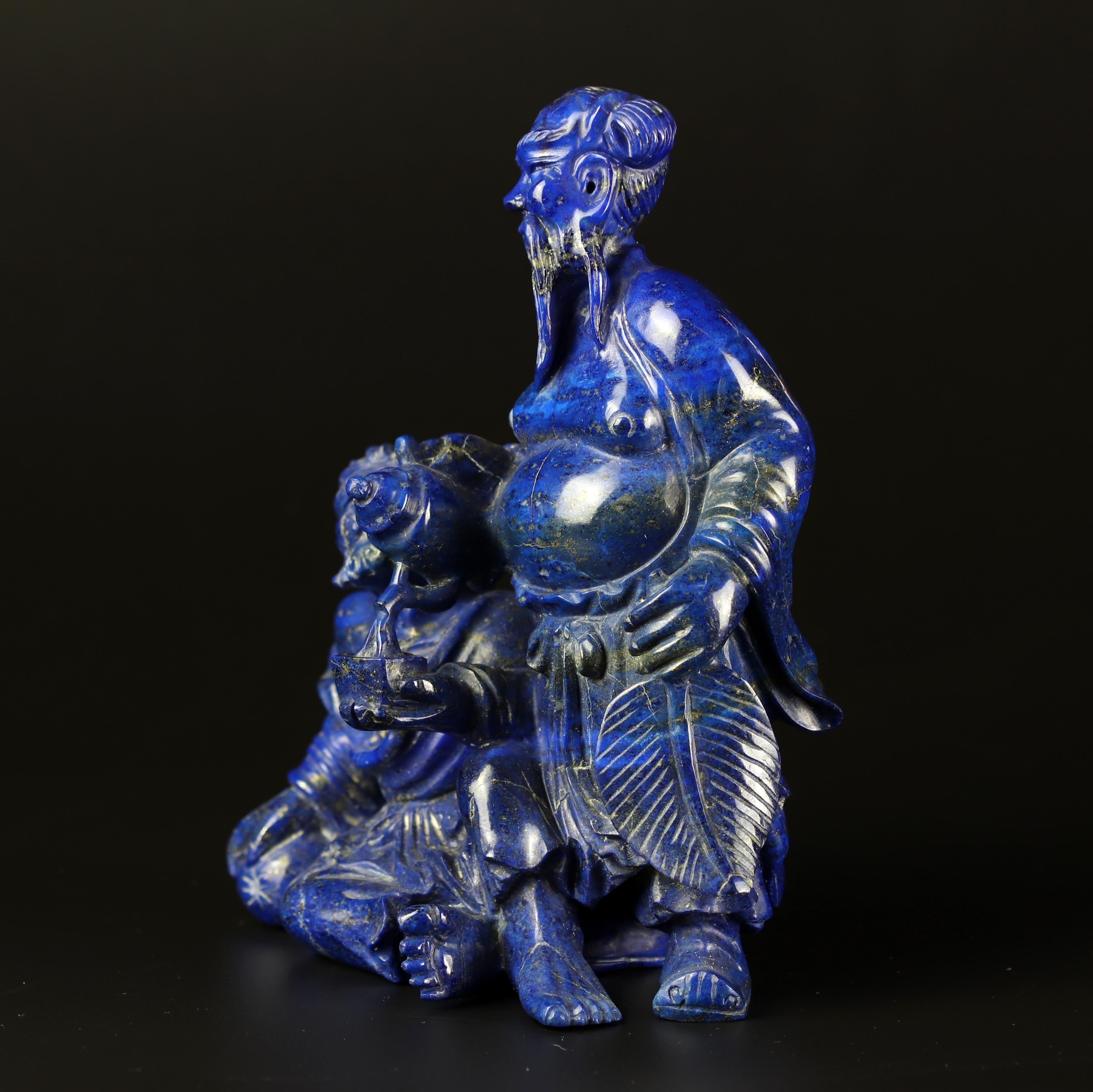 Lapis Lazuli Wise Men Figurine Carved Man Artisanal Statue Handmade Sculpture In Excellent Condition For Sale In Milano, IT