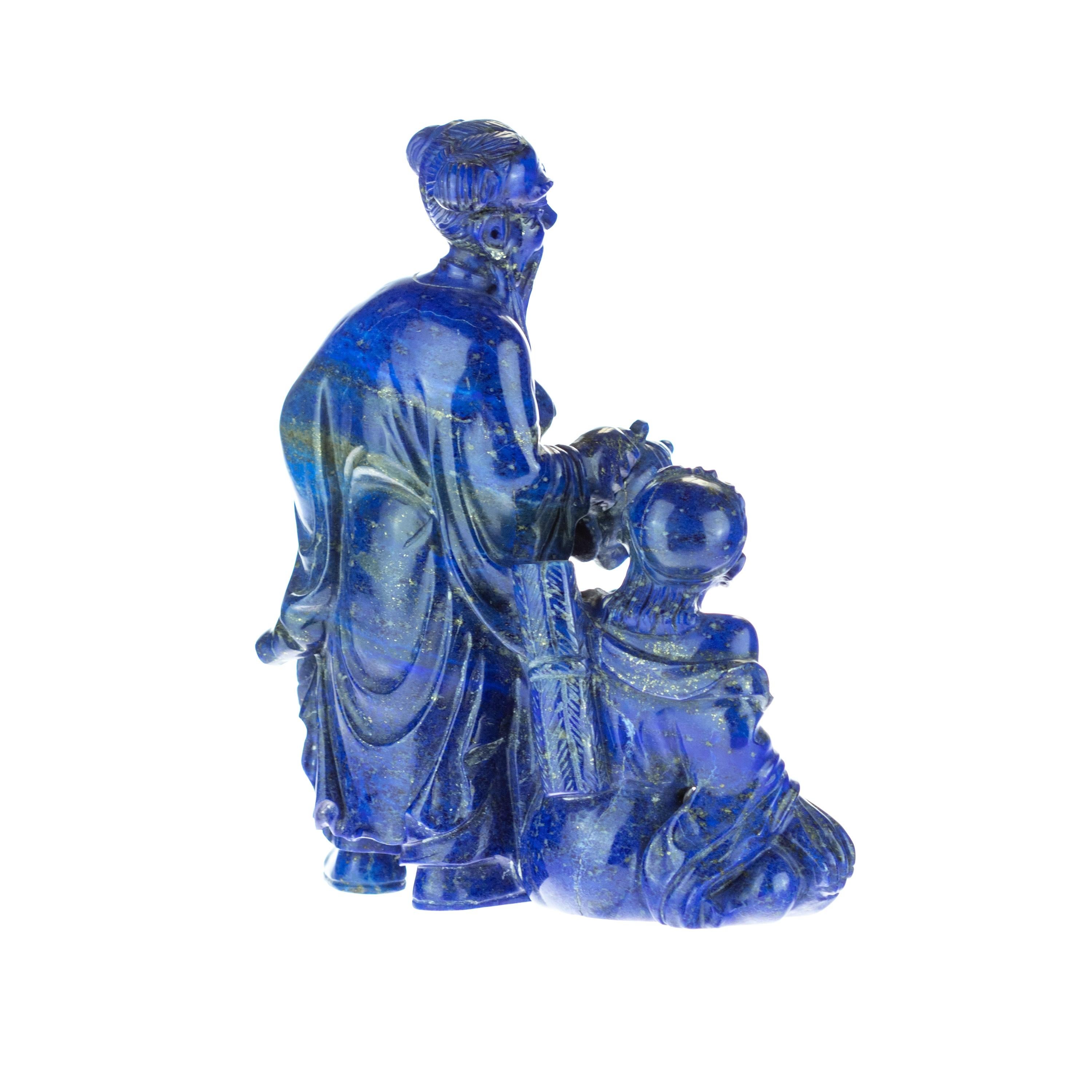 Late 20th Century Lapis Lazuli Wise Men Figurine Carved Man Artisanal Statue Handmade Sculpture For Sale
