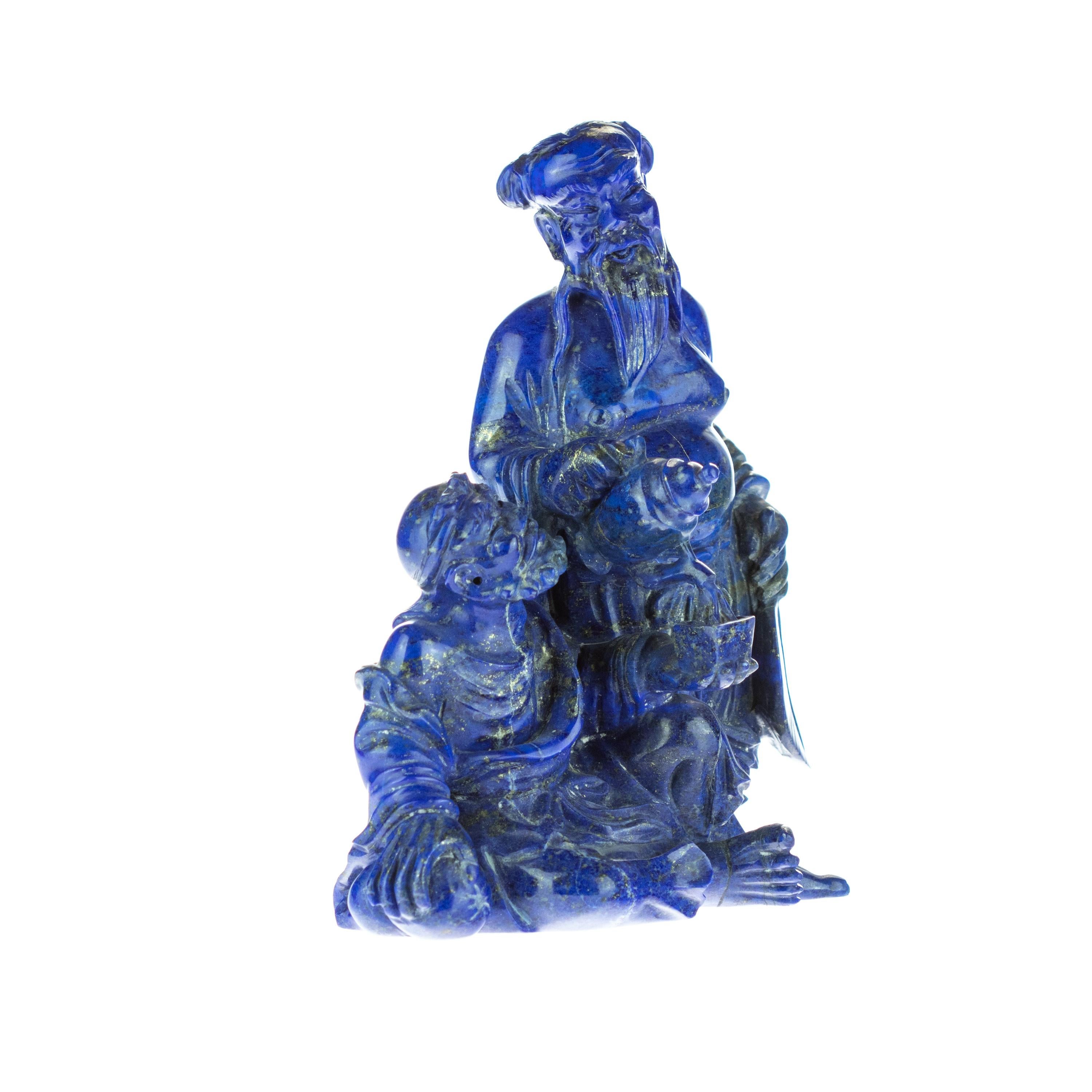 Lapis Lazuli Wise Men Figurine Carved Man Artisanal Statue Handmade Sculpture For Sale 2