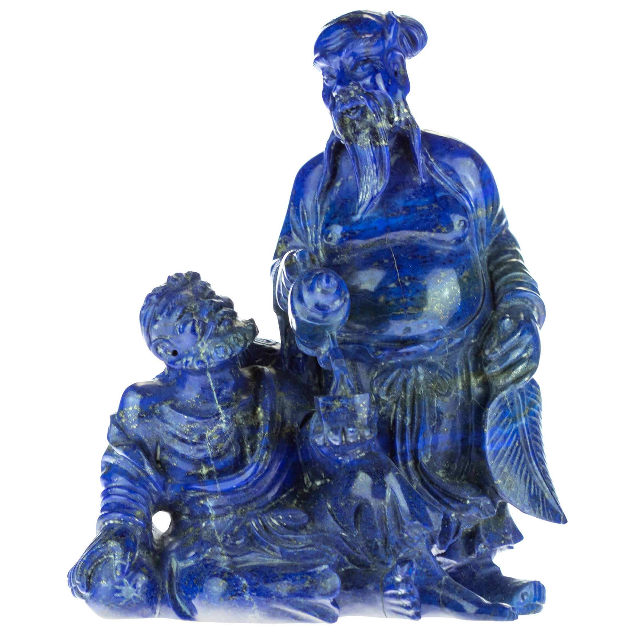 Lapis Lazuli Wise Men Figurine Carved Man Artisanal Statue Handmade Sculpture For Sale