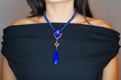 Lapis Lazuli in 18k Gold Drop Necklace with Poetry by Alexander Leyser