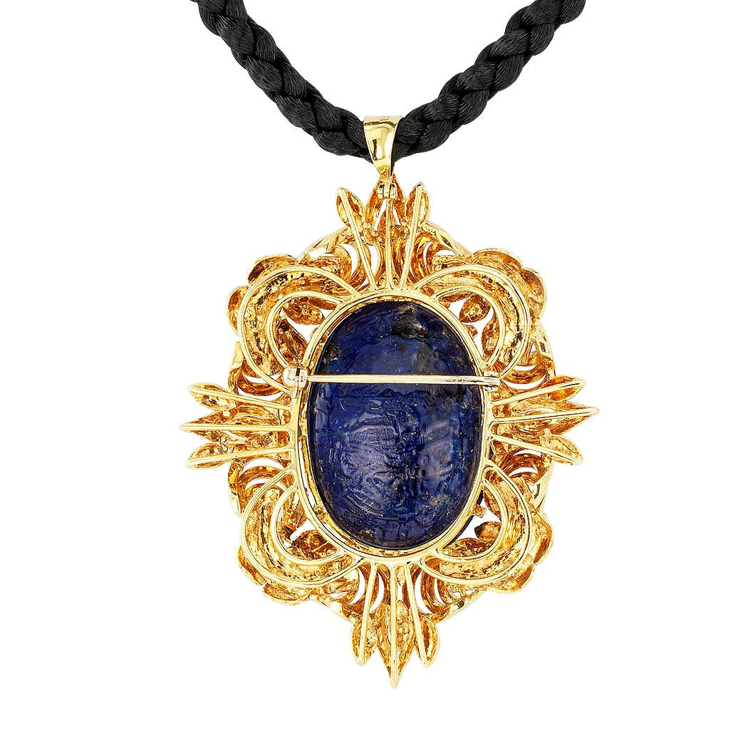 Lapis Lazuli Yellow Gold Brooch Pendant In Good Condition In Los Angeles, CA