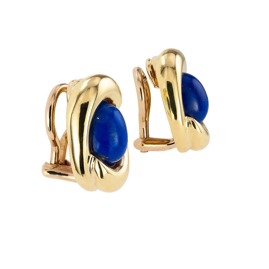 Lapis lazuli and yellow gold clip on small button earrings circa 1970.  Clear and concise information you want to know is listed below.  Contact us right away if you have additional questions.  We are here to connect you with beautiful and