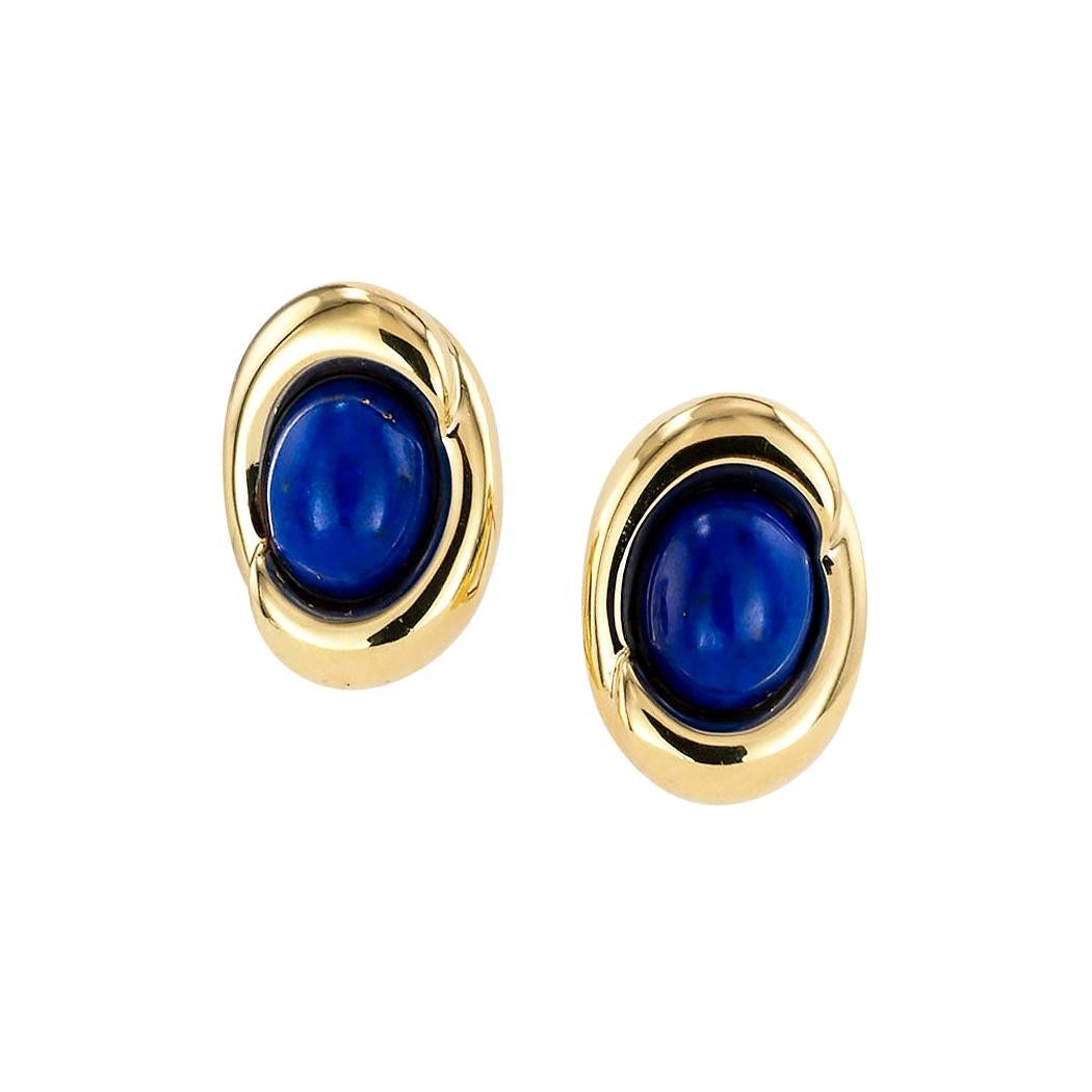 Lapis Lazuli Yellow Gold Clip On Small Button Earrings