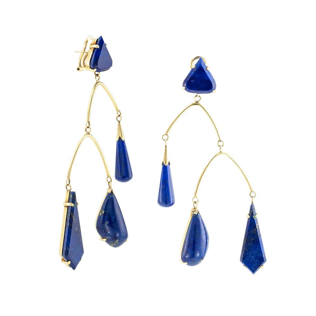 Modern Lapis Lazuli Yellow Gold Dangling Vintage Earrings