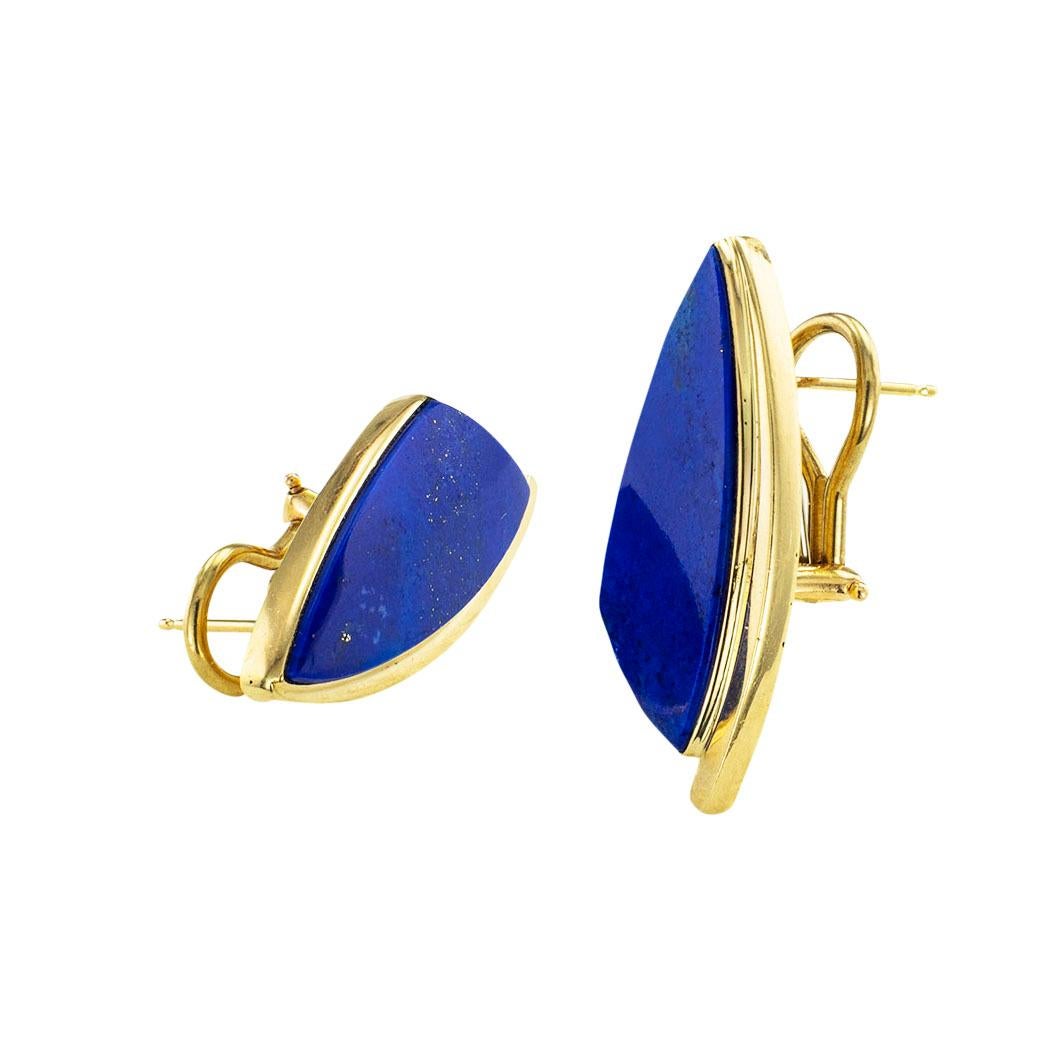 Taille mixte Boucles d'oreilles en or jaune et lapis-lazuli en vente