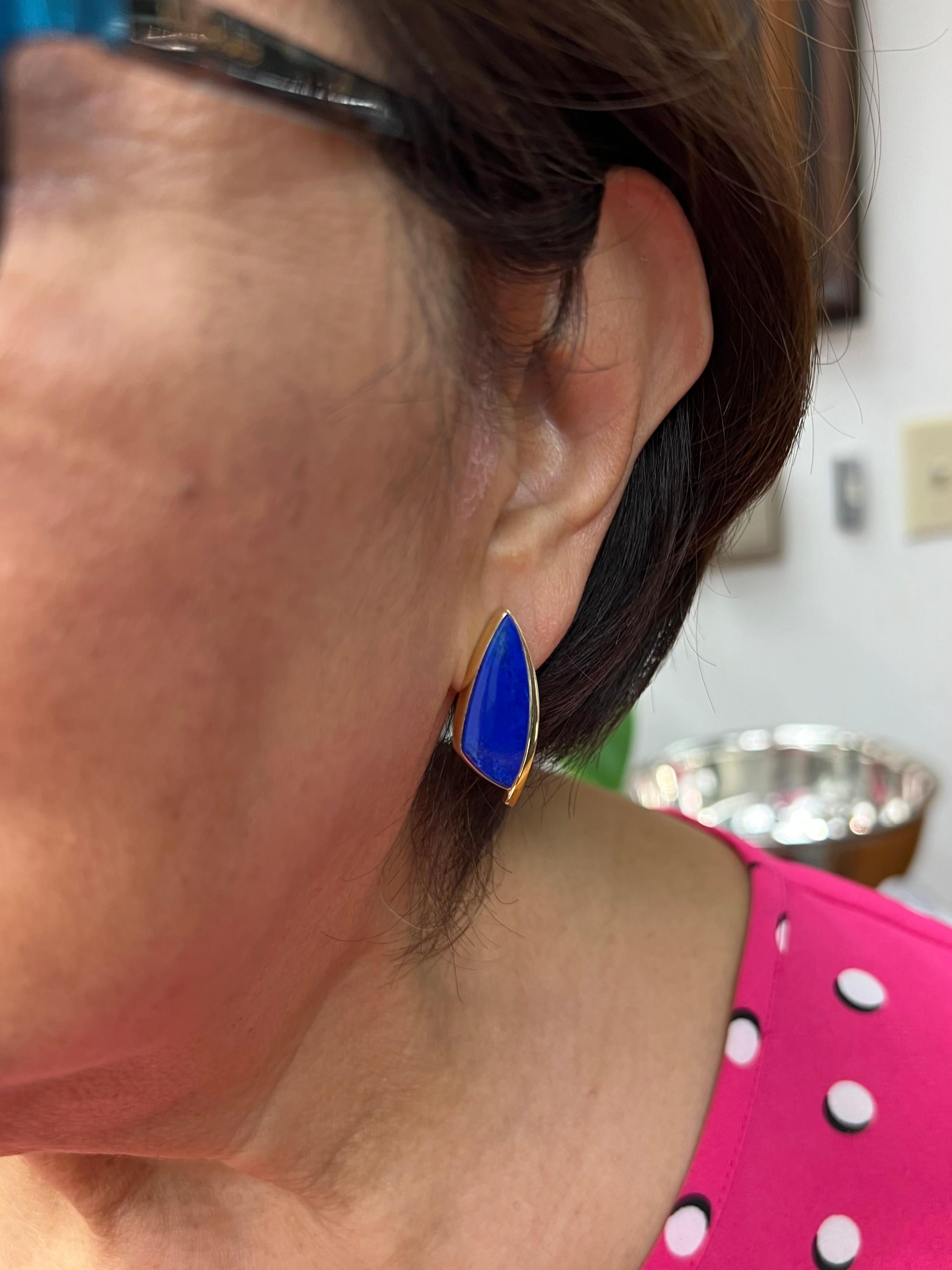 Women's Lapis Lazuli Yellow Gold Earrings For Sale