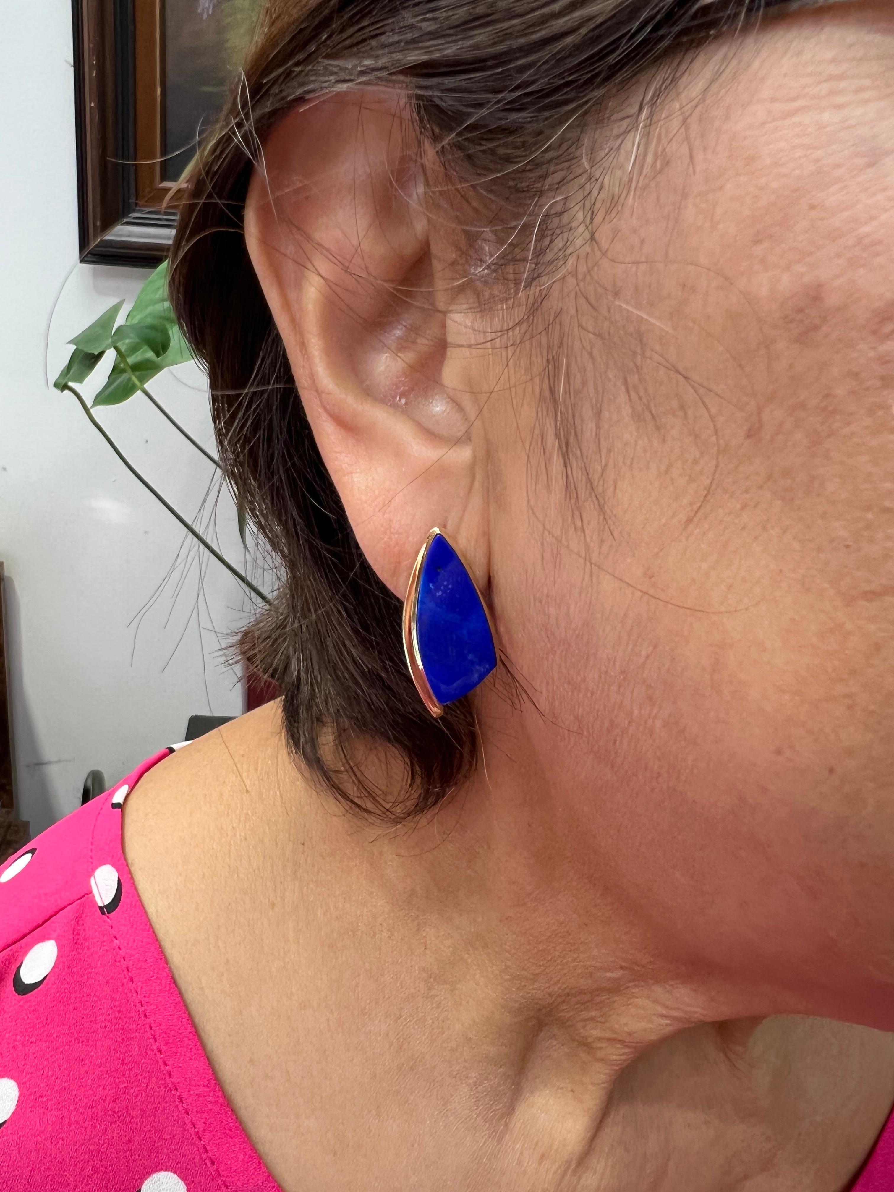 Lapis Lazuli Yellow Gold Earrings For Sale 1