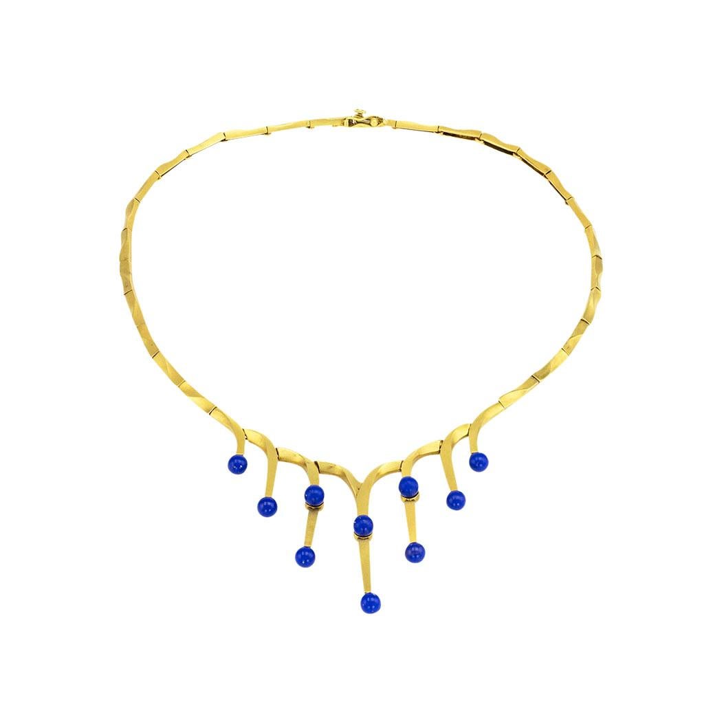 Bead Lapis Lazuli Yellow Gold Necklace