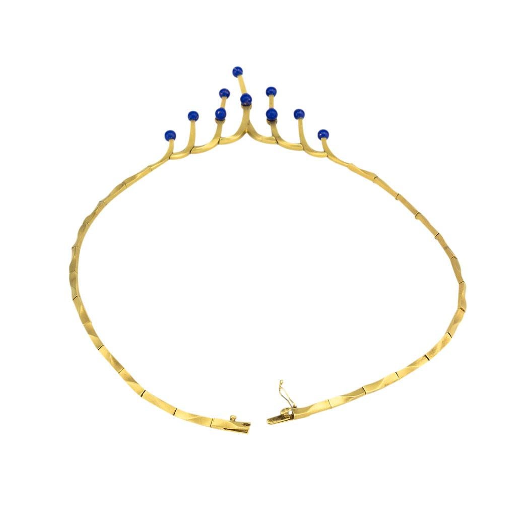 Lapis Lazuli Yellow Gold Necklace In Good Condition In Los Angeles, CA