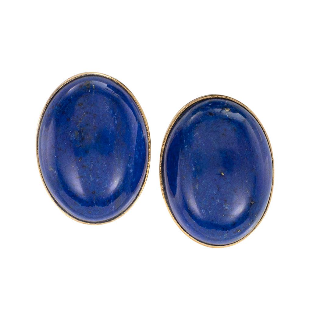 Lapis lazuli and yellow gold stud earrings. 

The facts you want to know are listed below.  Read on.  It is remarkably short, simple, and clear.  Do contact us right away if you have additional questions. 

SPECIFICATIONS:

GEMSTONES:  two lapis