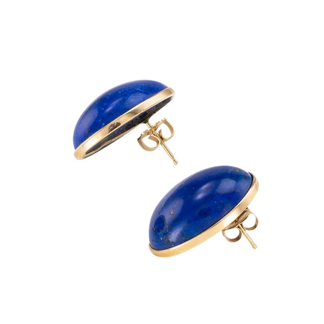 Cabochon Lapis Lazuli Yellow Gold Stud Earrings