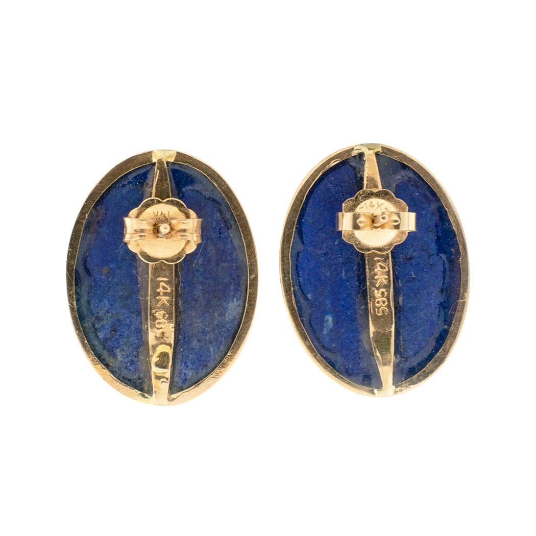 Lapis Lazuli Yellow Gold Stud Earrings In Good Condition In Los Angeles, CA