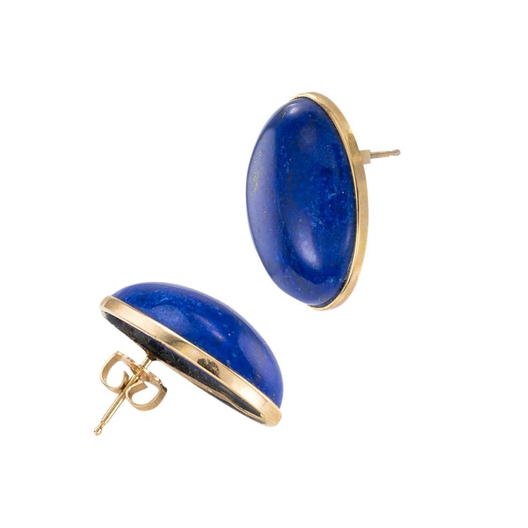 Women's or Men's Lapis Lazuli Yellow Gold Stud Earrings