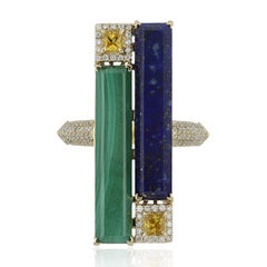 Lapis Lazulli, Malachite, Yellow Sapphire And Diamond Ring 14 Karat Yellow Gold