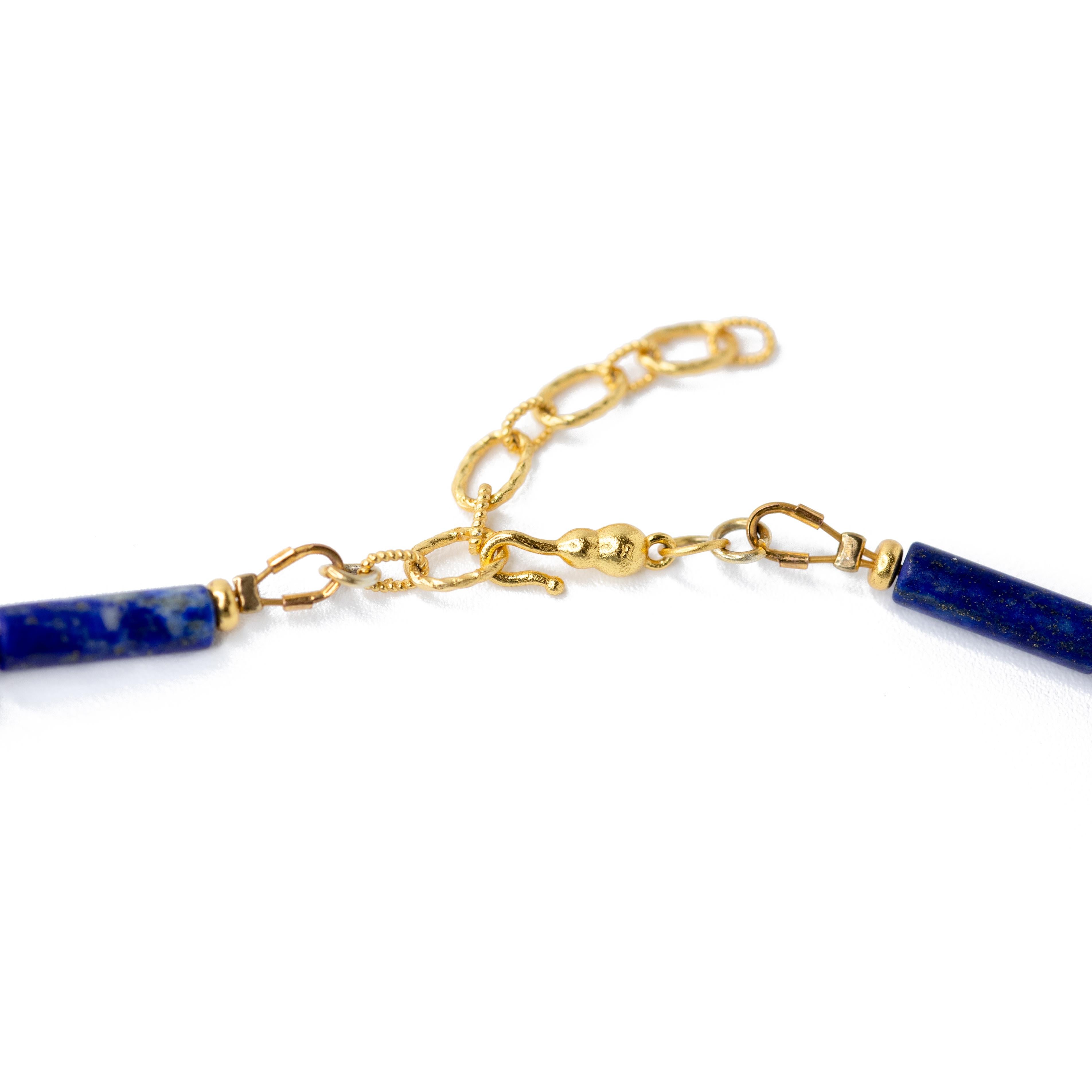 Artisan Lapis Lazuli Gold Beaded Necklace by Bombyx House For Sale