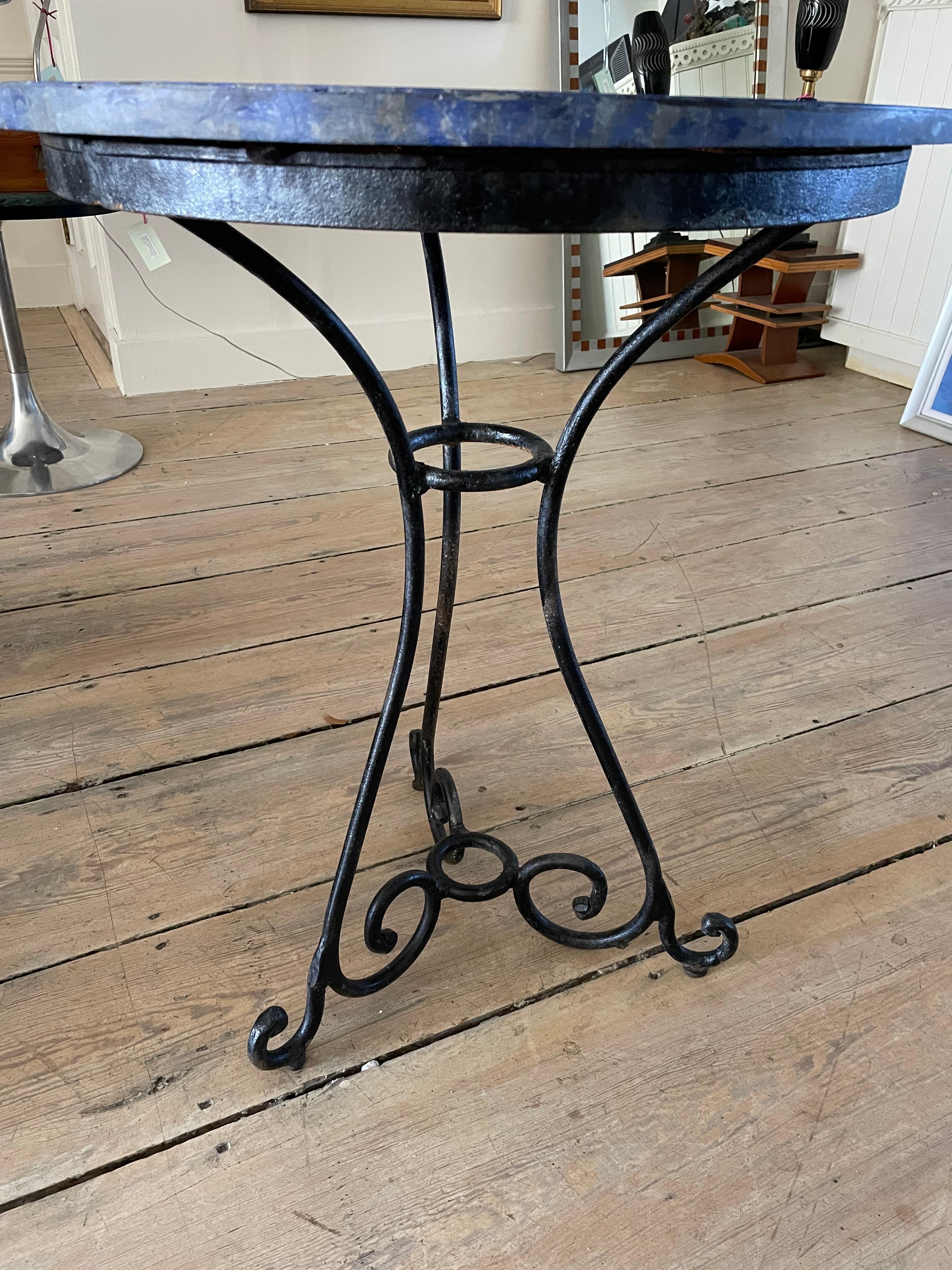 Inlay Lapis, Mother of Pearl and Mable Pietra Dura Patio or Cafe Table with Two Chairs